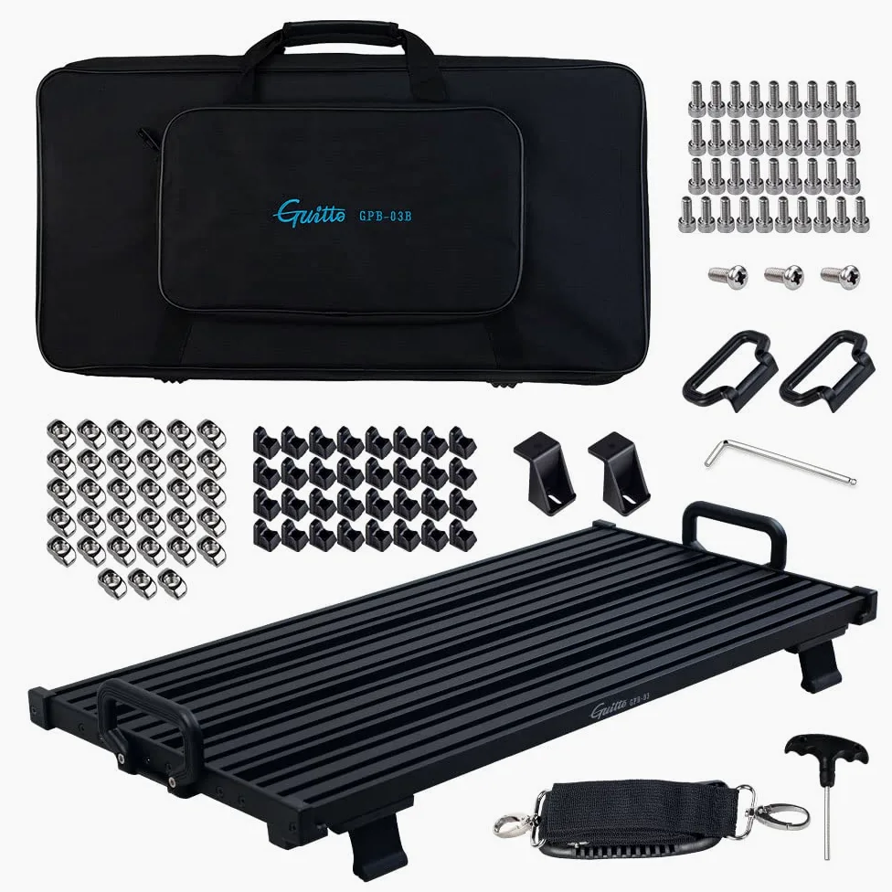 GUITTO Pedalboard gitarowy – bez paska do pedałów gitarowych ze stopu aluminium z torbą do przenoszenia bez pozostałości (GPB-03 duży)