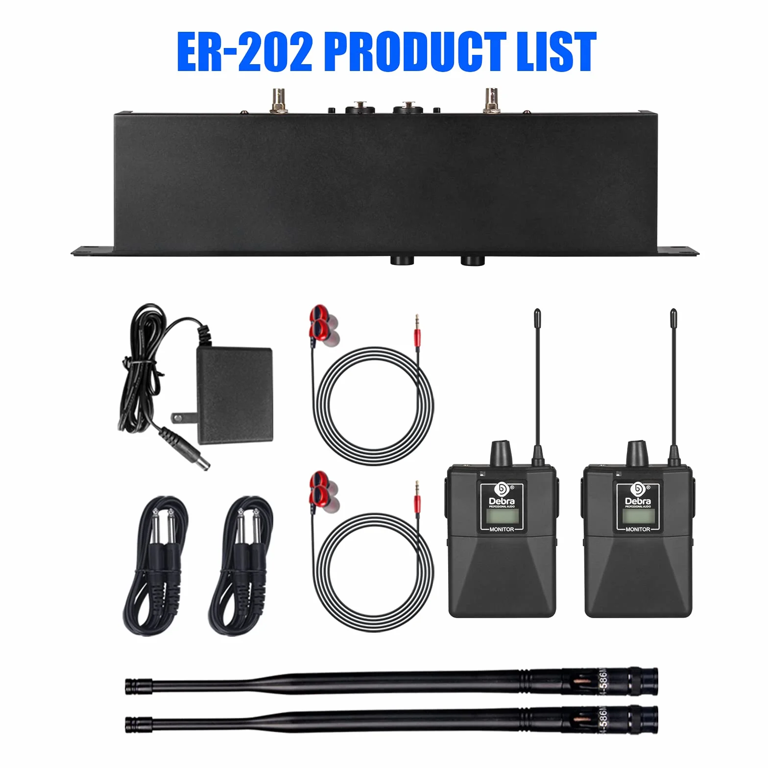 D Debra Audio PRO ER-202 UHF Dual Channel bezprzewodowy system monitoringu dousznego z nadajnikiem i odbiornikiem do sceny, studia nagrań, muzyków, monitoringu (2 body pack z nadajnikiem)
