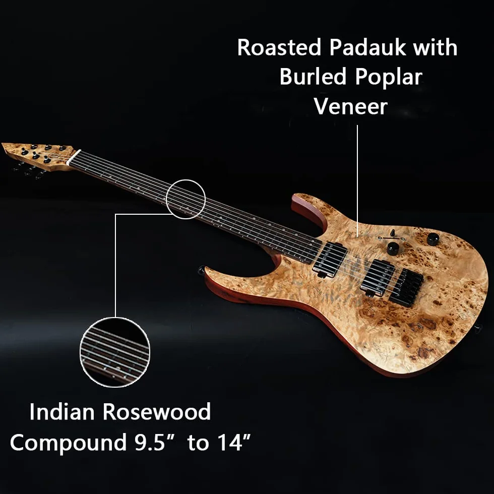 EART H6 Gitara Elektryczna Fixed Bridge String Guitar Gitara Elektryczna z Solidnym Korpusem, H-H Zamknięte Przetworniki do Muzyki Heavy Metalowej, Popu, Rocka Gitara