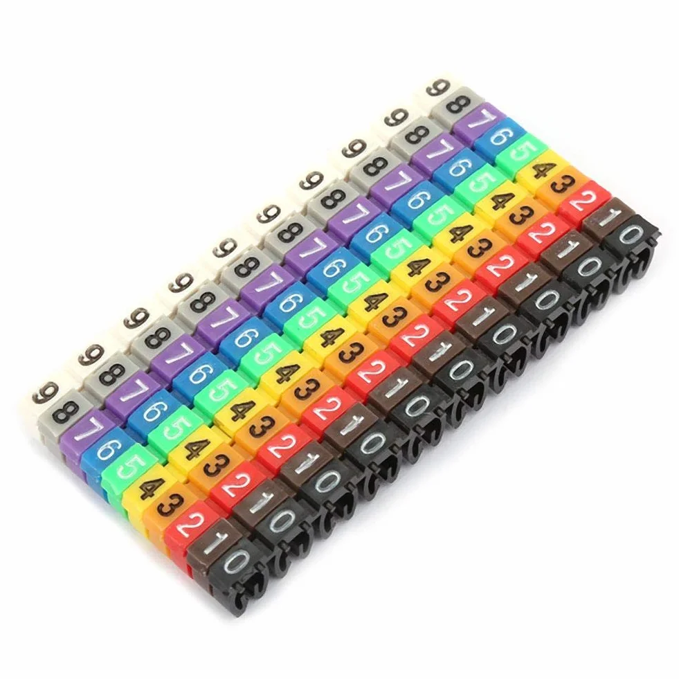 Kolorowe klipsy do opasek kablowych, cyfrowe cyfry 0-9", do rur, oznaczenia rury, markery kablowe (100 szt. -2,5 mm, 2,5 mm²)