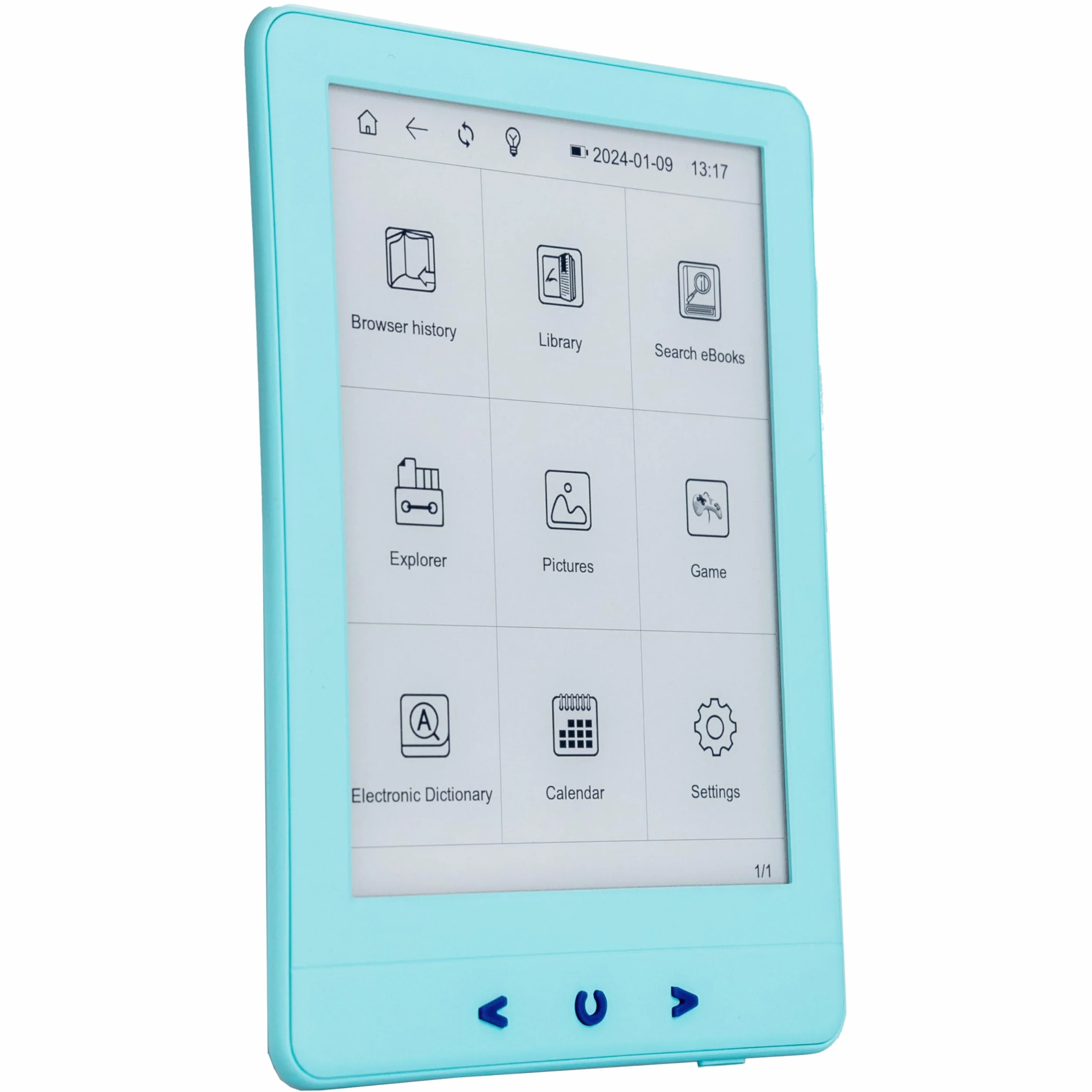 Silvergear® Czytnik eBook | Czytnik eBook z ekranem dotykowym eInk Carta 6'' | Czytnik e-booków z antyrefleksją | ze zintegrowanym podświetleniem | 4GB | Pojemność 3000 eBooków | Niebieski