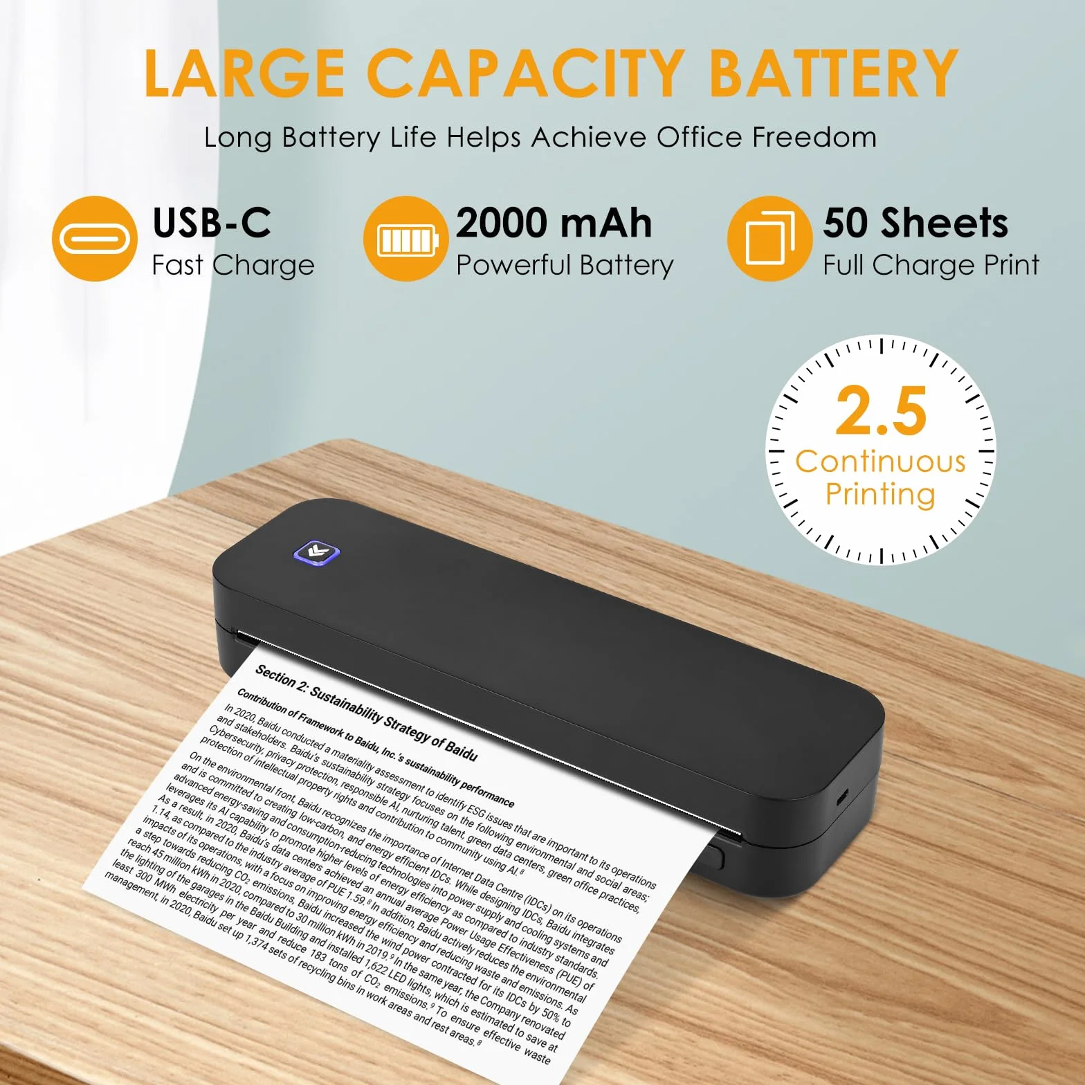 GuKKK Mobilna drukarka A4 w podróży – bezprzewodowa drukarka termiczna Bluetooth do telefonów komórkowych – obsługuje papier termiczny w formacie 210 x 297 mm – kompatybilna z iOS i Android