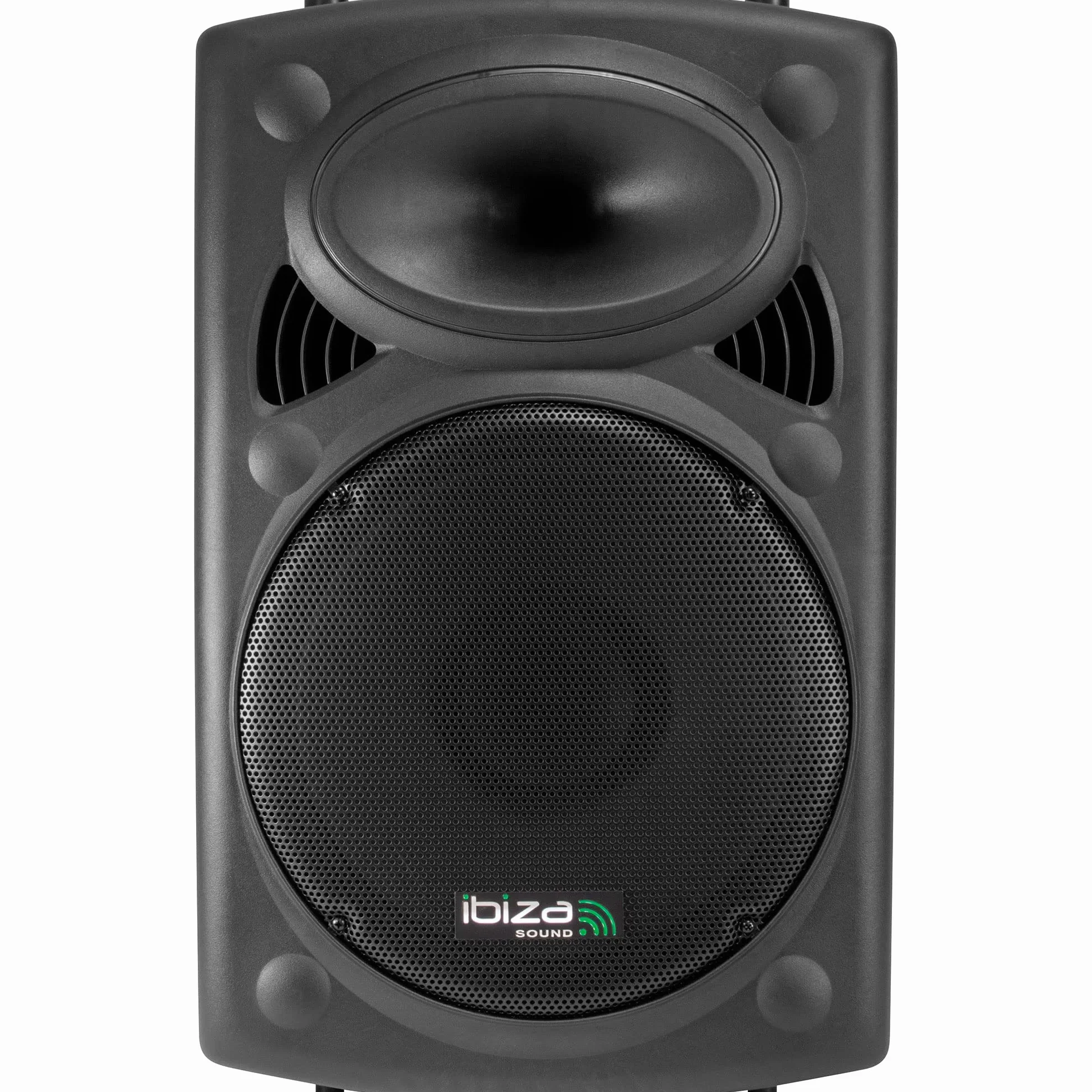 Ibiza PORT15UHF-BT 15"/38 cm Przenośny Głośnik PA z Zasilaniem Bateryjnym i Bluetooth – Maks. 800 W / 400 W RMS – Karaoke z 2 Mikrofonami UHF w Zestawie – TWS – USB, SD, REC, VOX – Trolley