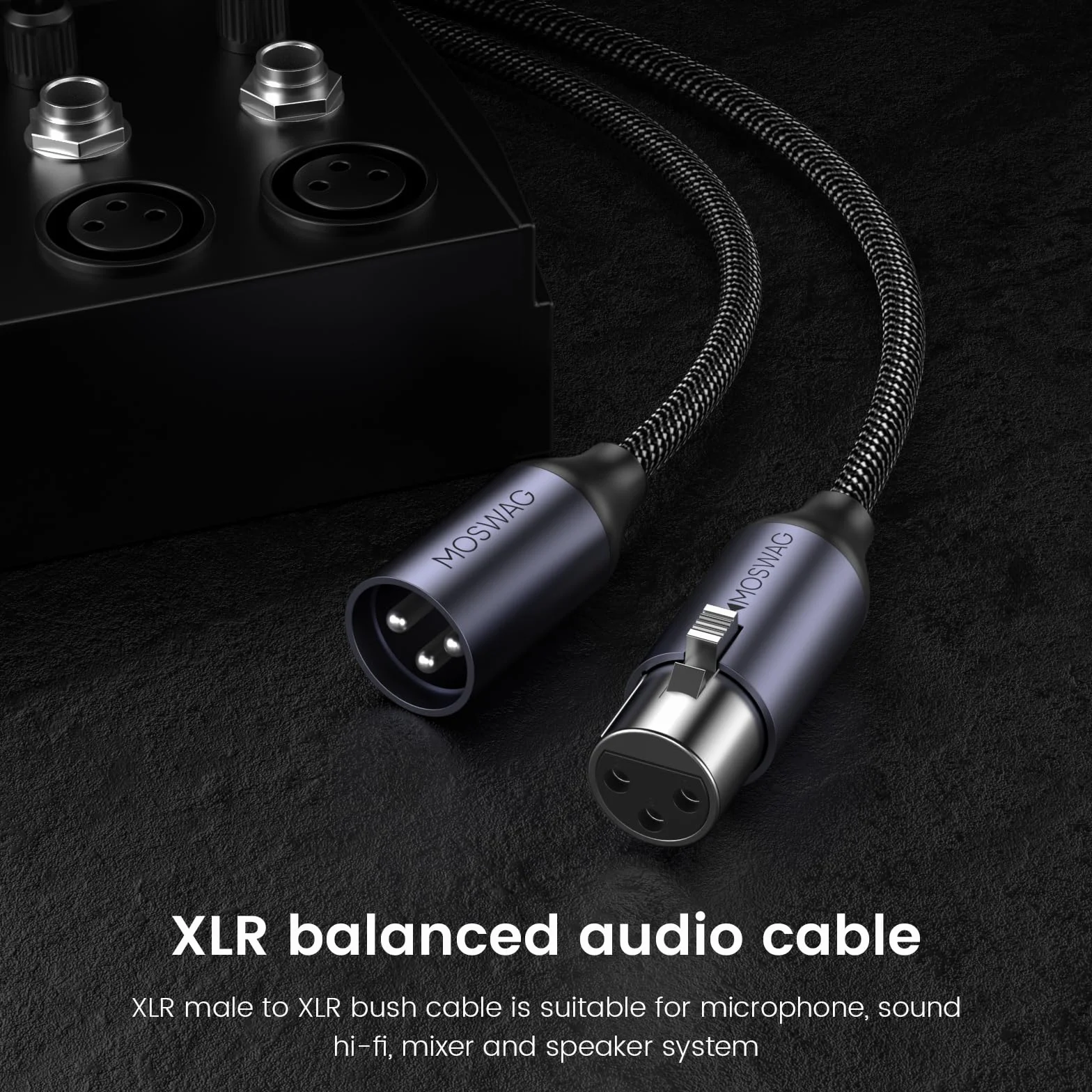 MOSWAG Zbalansowany kabel XLR mikrofon, kabel XLR męski na żeński XLR, zrównoważony kabel mikrofonowy 3PIN XLR kompatybilny z mikrofonem, mikserem mikserem, Behringerem, systemami głośników (2 M)