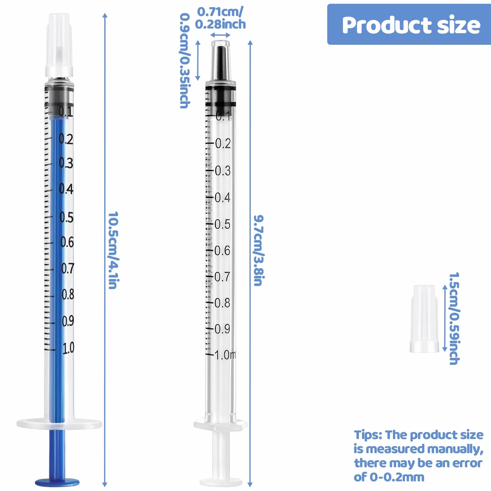 60 sztuk strzykawek 1 ml, sterylne, bez igieł, strzykawki jednorazowe z siarą, 1 ml, z nasadkami do karmienia małych zwierząt, pomiaru płynów i laboratoriów naukowych
