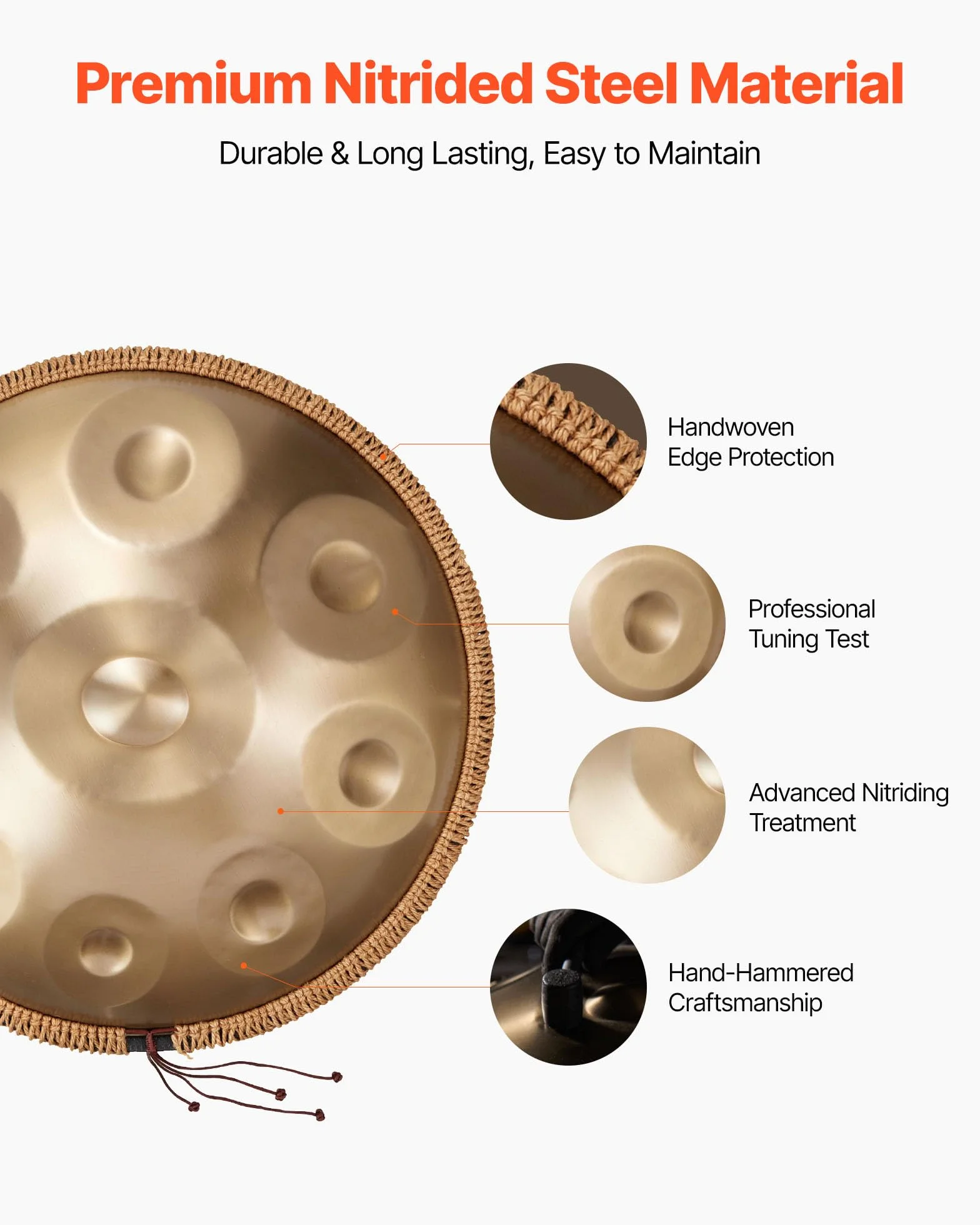 VEVOR Handpan bęben stalowy 22 w 9 nutach 432 Hz D moll instrument perkusyjny