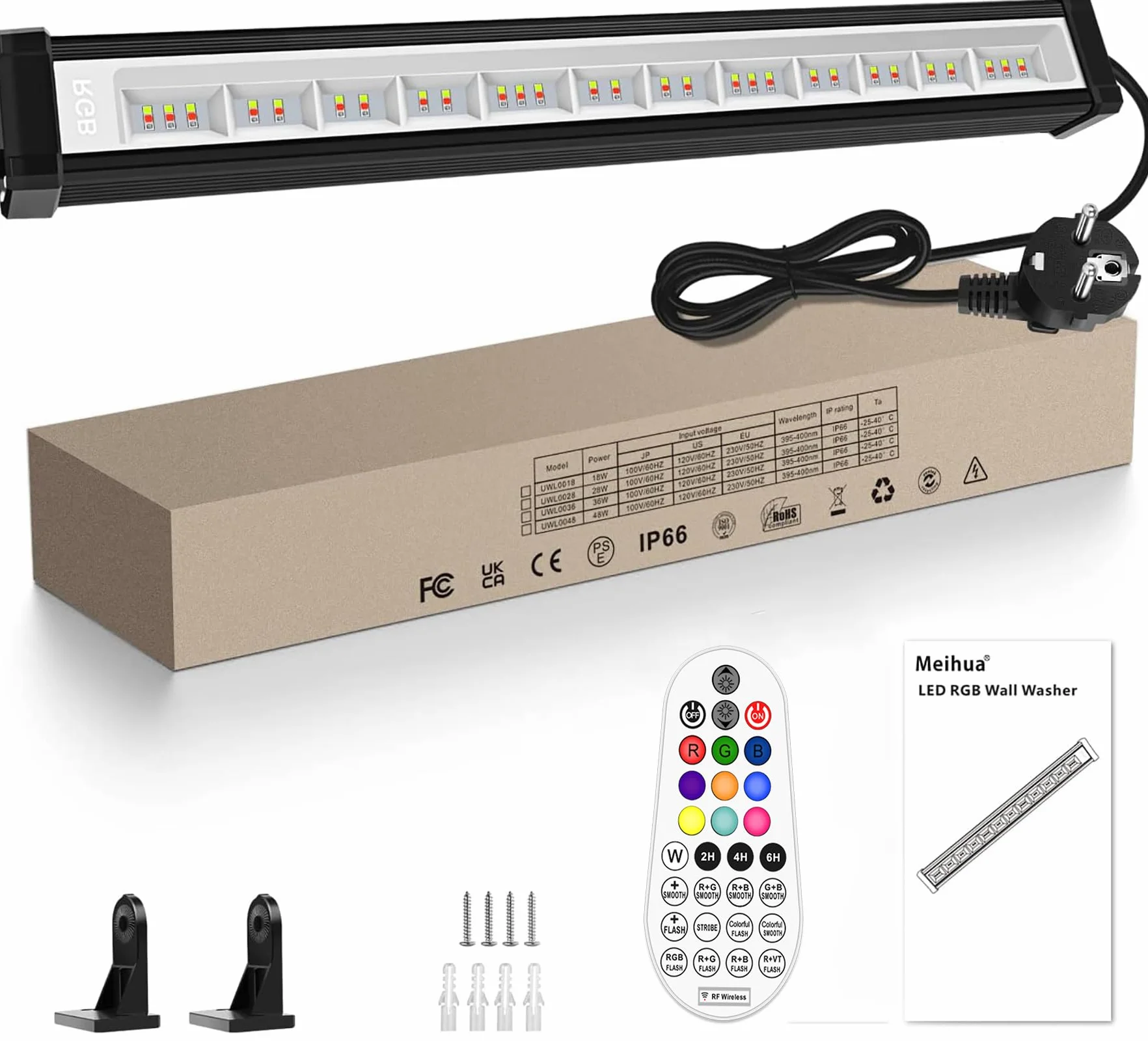 MEIHUA Reflektor RGB 42 W, 10 kolorów, 30 trybów, 6 poziomów jasności, IP66, wodoszczelny, z pilotem zdalnego sterowania, oświetlenie imprezowe, na imprezę, na Boże Narodzenie, Halloween