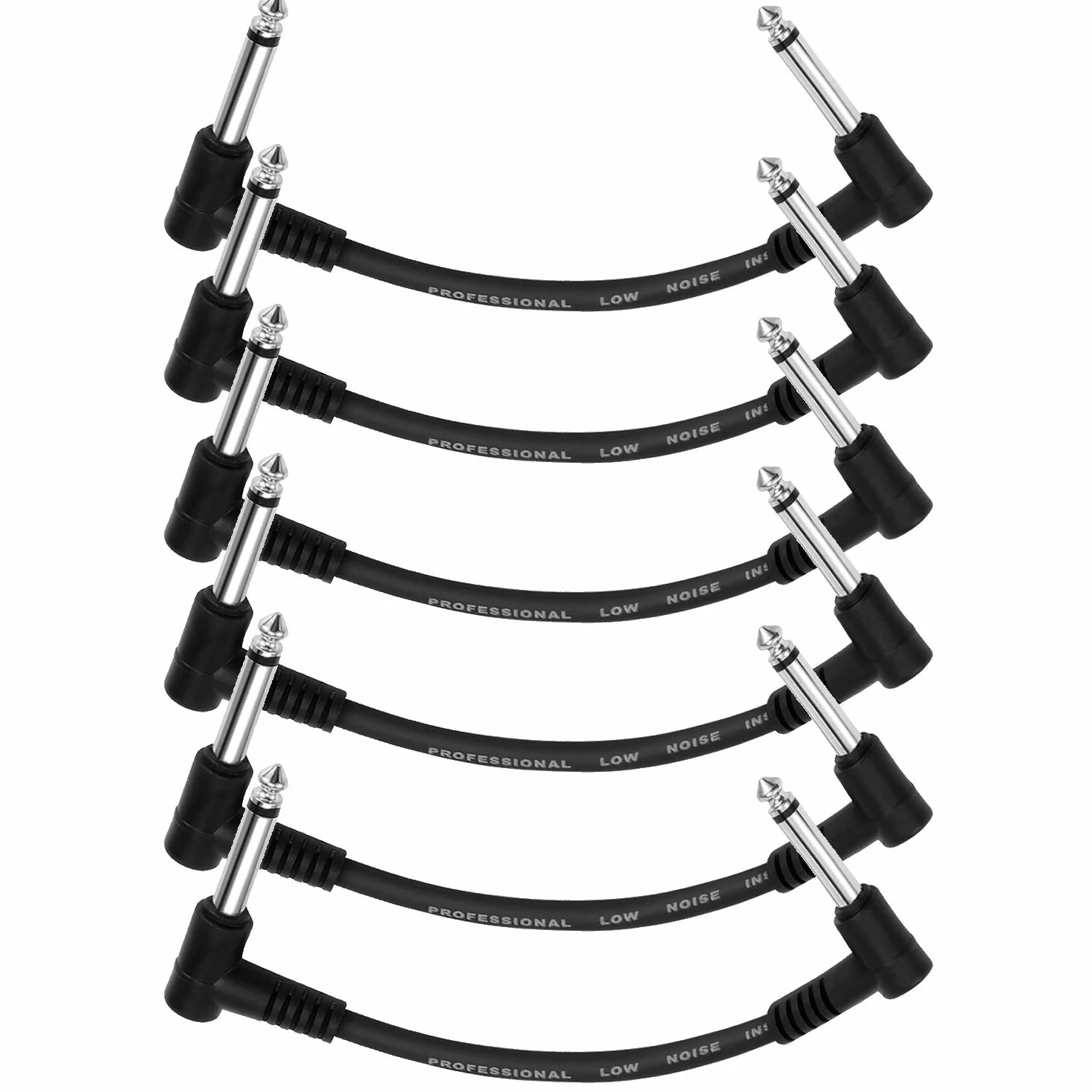 Donner Kabel krosowy do gitary, czarny, kable do pedałów efektów gitarowych, bezgłośne przewody TS Mono do pedałów gitarowych/basowych (6 szt.)