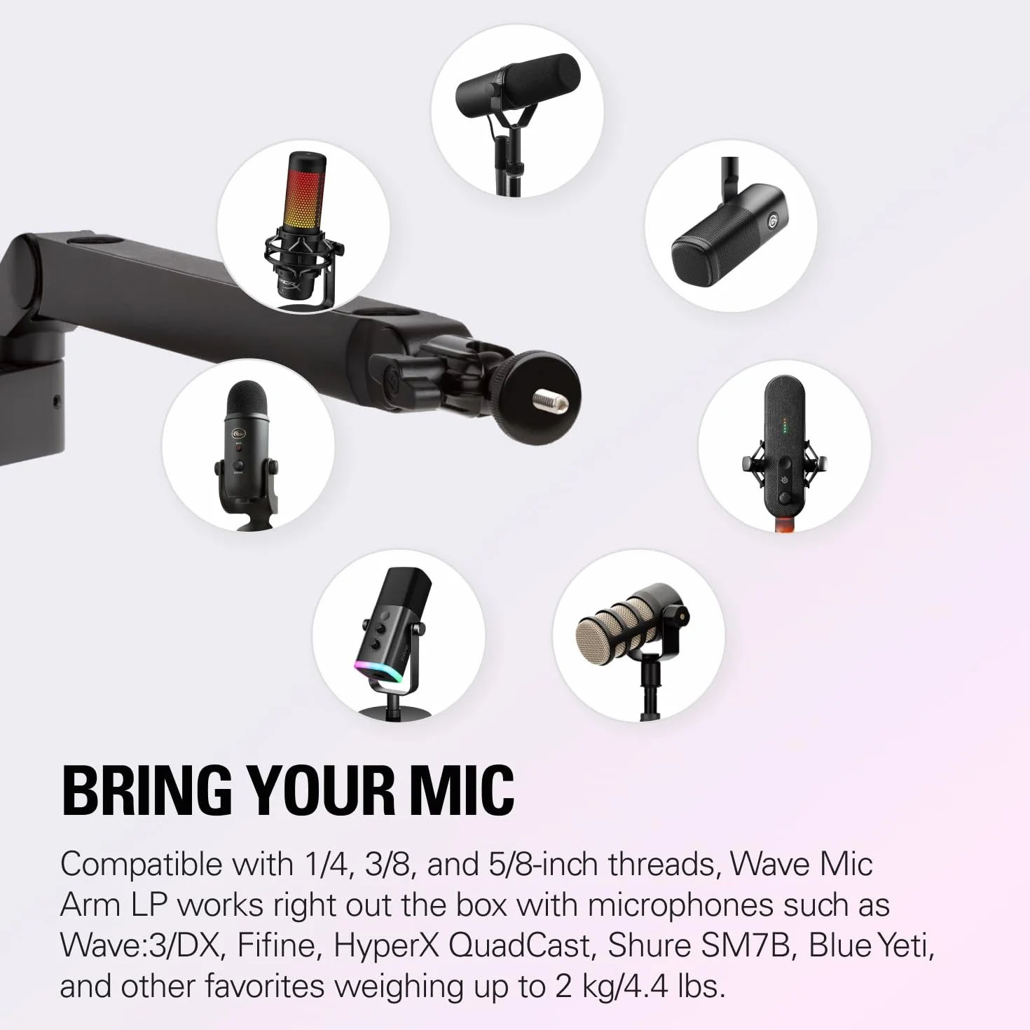 Elgato Wave Mic Arm LP niskoprofilowe ramię mikrofonu premium, system zarządzania kablami, zacisk stołowy, regulacja