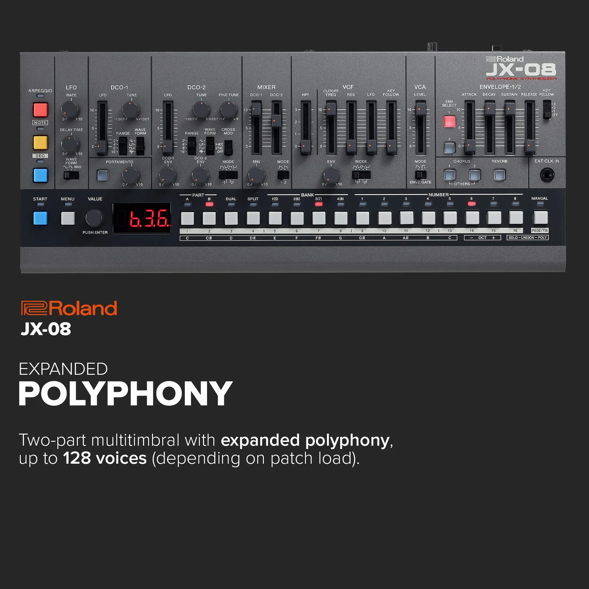 Syntezator Roland Boutique JX-08 – Kompaktowa, Nowoczesna Reedycja Legendarnego Roland JX-8P z 1985 roku z Nowymi Efektami, Sekwencerem Polifonicznym i nie tylko – Lekkie, Mobilne