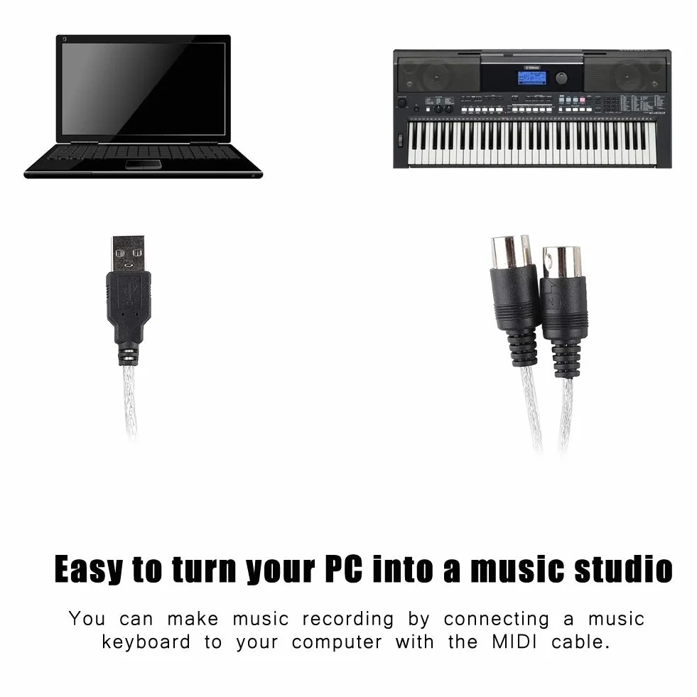 Konwerter Kabla USB MIDI do Edycji Muzyki na Klawiaturze, Przewód Adaptera Interfejsu MIDI z Zasilaniem Przez USB
