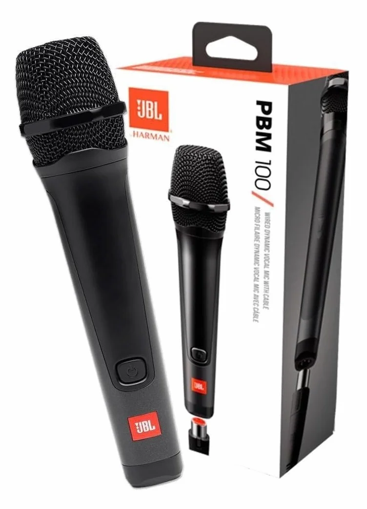 JBL PBM100 Wired Microphone, Przewodowy dynamiczny mikrofon wokalny z kablem, wysoka czułość dźwięku, adapter złącza 6,3 mm na jack 3,5 mm