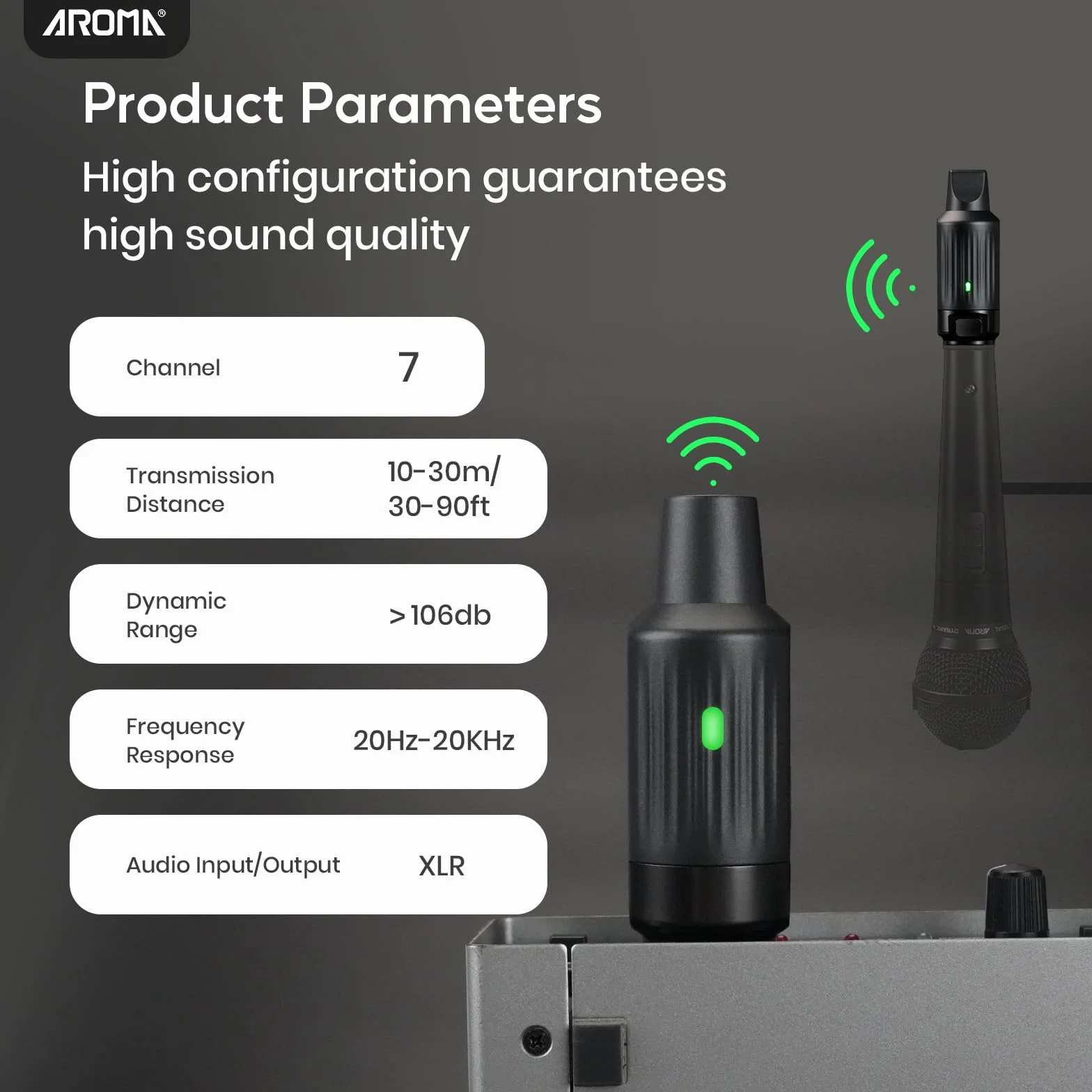 Aroma XLR Bezprzewodowy Nadajnik i Odbiornik Mikrofonowy UHF System Audio z Akumulatorem, Stabilna Transmisja dla Mikrofonów Dynamicznych i Mikserów PA