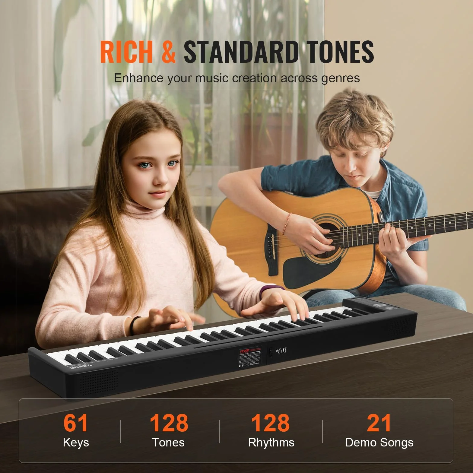 VEVOR Składane pianino 61 klawiszy, Bluetooth MIDI, przenośne składane elektroniczne pianino cyfrowe z pedałem, podświetlane klawisze dotykowe, torba, akumulator, składany fortepian