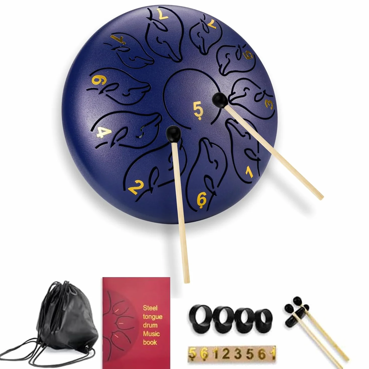Bęben językowy 11 nut 15 cm, bęben ze stali węglowej, przenośny bęben eteryczny z torbą, nutami, palcami i pałeczkami, do medytacji, jogi, uzdrawiania dźwięku -Lake blue