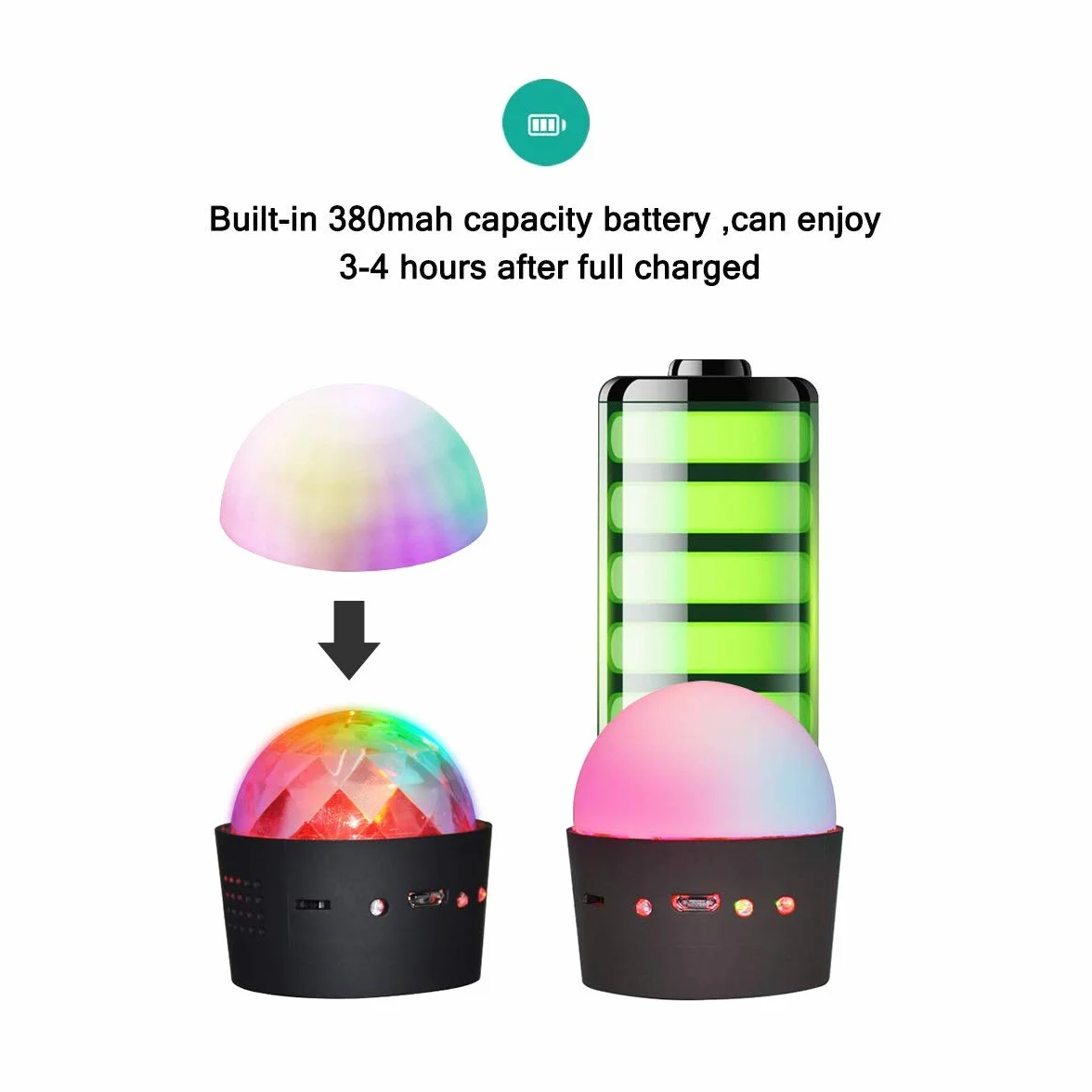 YIKANWEN Mini Disco Light wielokolorowa kula stroboskopowa LED, aktywowana dźwiękiem, przenośna, zasilanie bateryjne