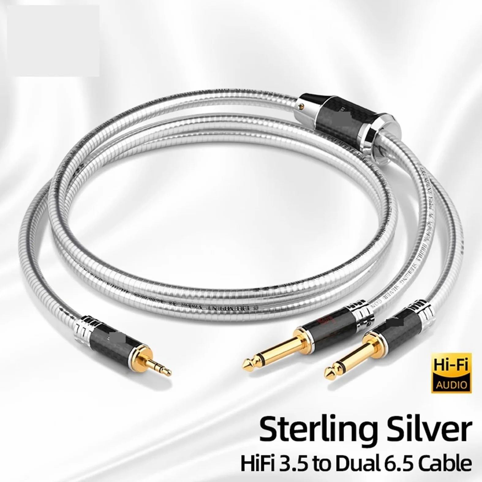 Wysokiej jakości srebrny podwójny kabel HiFi 3.5 6,35 do wzmacniacza mieszającego 2 rozdzielacz Jack Mono 6,5 do 3,5 (0,75 m) stereo kabel audio