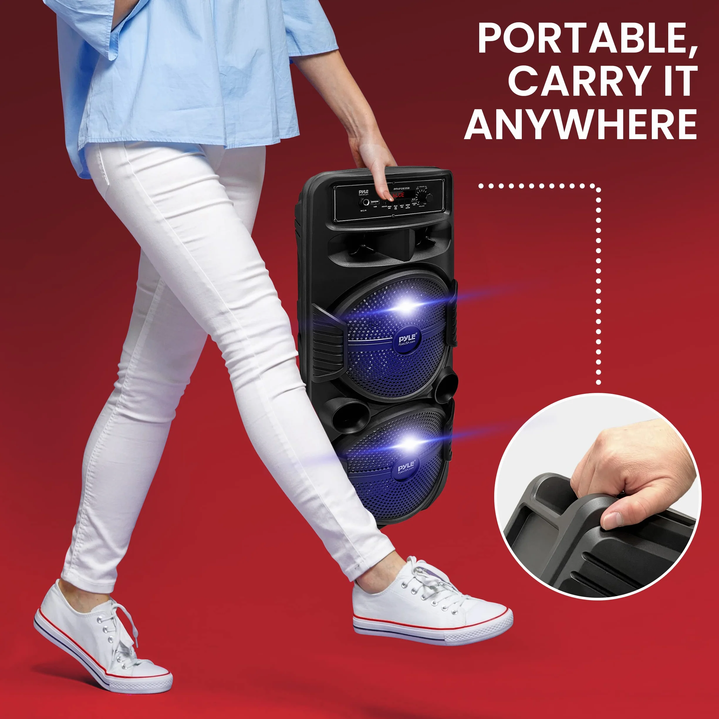 Przenośny system głośników Bluetooth PA - 600 W Rechargeable Outdoor Bluetooth Speaker Portable PA System w/Dual 8" Subwoofer 1" Głośnik wysokotonowy, Microphone In, Party Lights, USB, Radio, Remote -