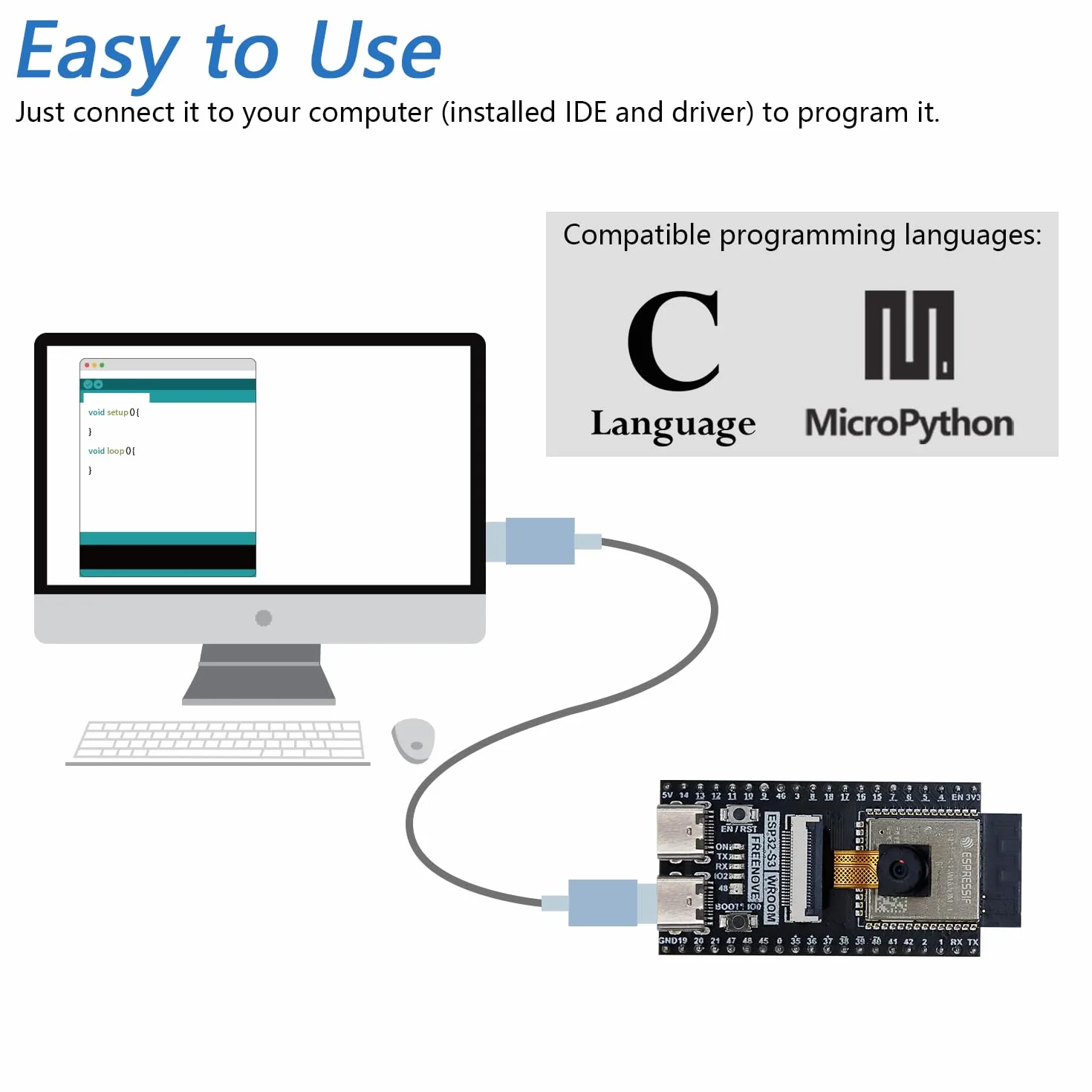 Freenove ESP32-S3 ESP32 S3 CAM Board, Dual-core 32-bit 240 MHz Microcontroller, Onboard Camera Wireless, Python C Code, Example Projects Tutorial
