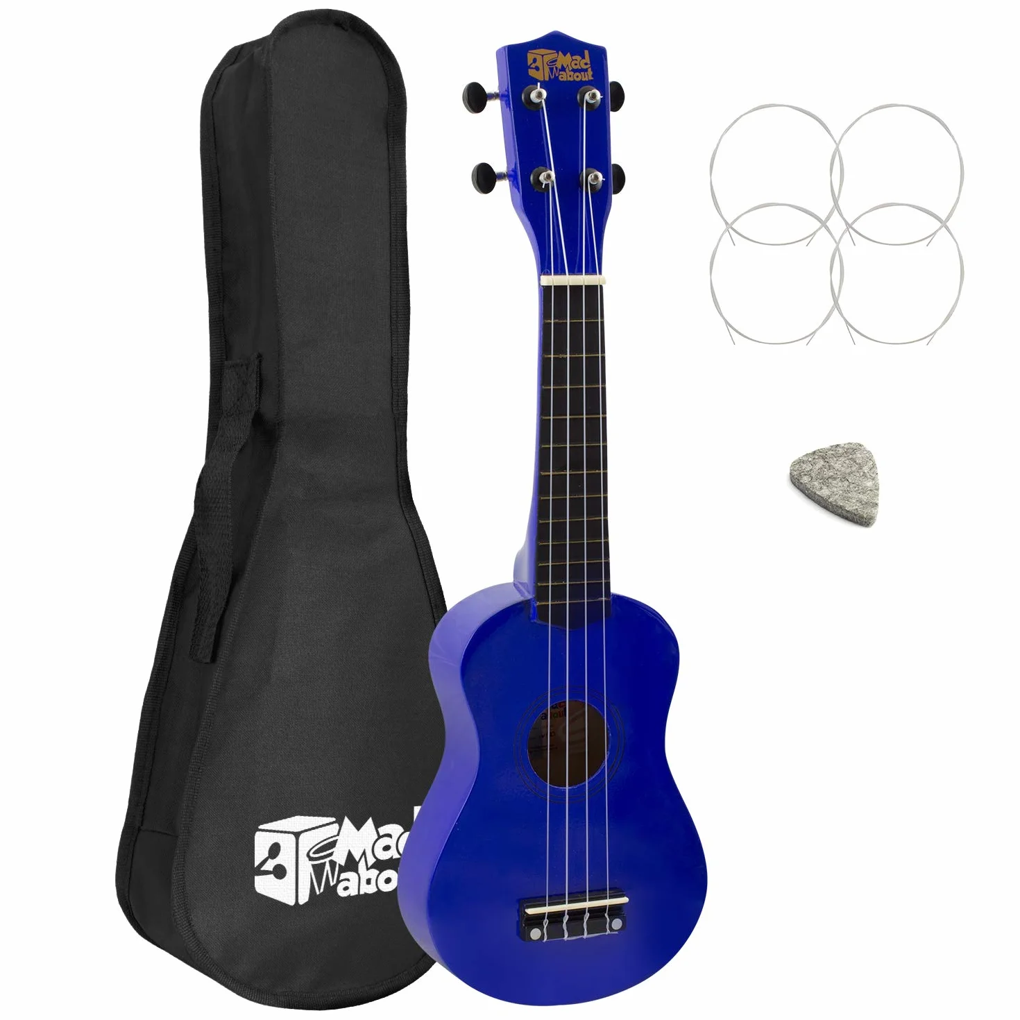 Leworęczne ukulele sopranowe dla początkujących w kolorze niebieskim z bezpłatną torbą