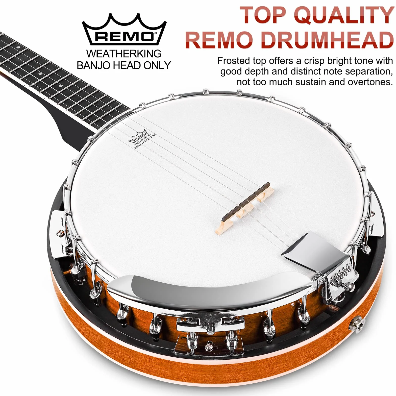 Vangoa 5 Saiten Banjo Remo Kopf geschlossen Solid Back Banjos mit Anfänger Kit, Stimmgerät, Strap, Pick-up, Saiten, Picks und Tasche