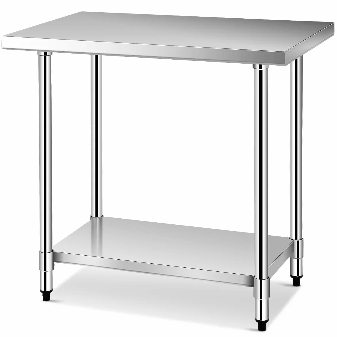 COSTWAY Stół Kuchenny Ze Stali Nierdzewnej Z Półką o Regulowanej Wysokości, Roboczy, Gastronomiczny, Przygotowawczy Z Półblatem (92 x 61 x 90 cm)