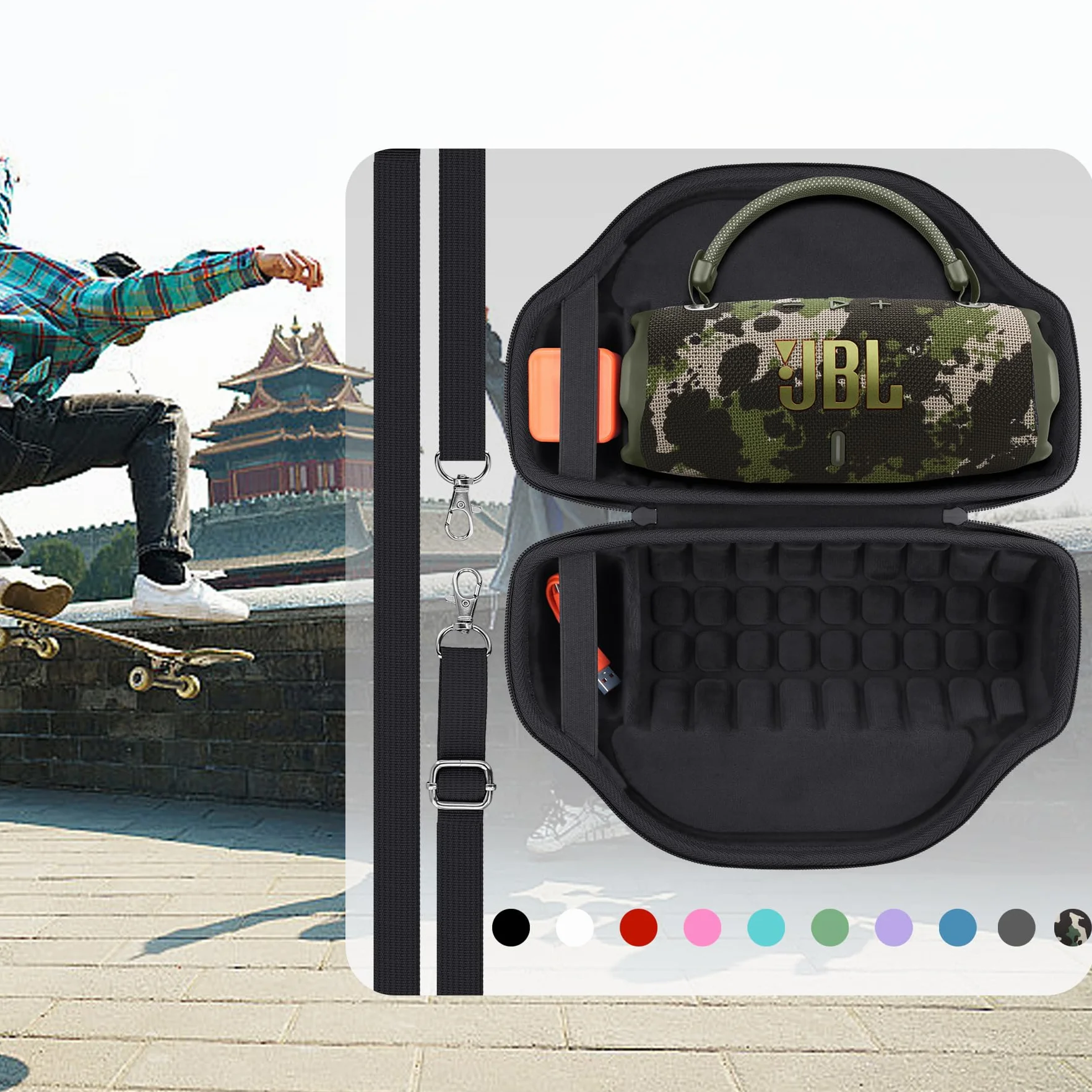 co2CREA Twarda torba przenośna etui do JBL Charge 6 przenośnego bezprzewodowego głośnika Bluetooth z odpinanym paskiem na ramię, tylko etui