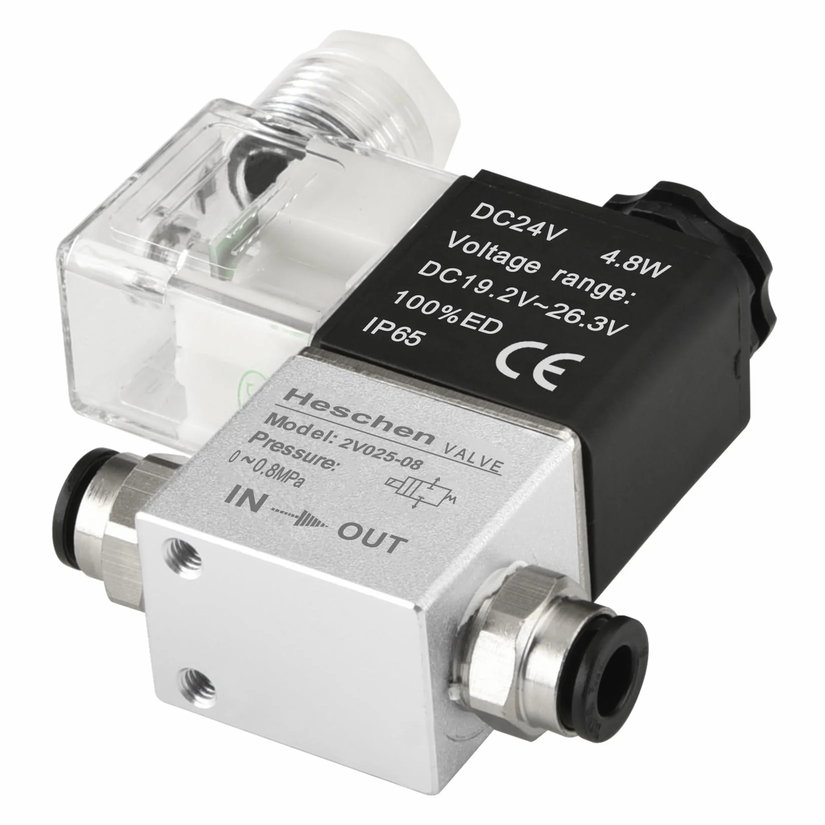 Heschen Elektryczny zawór elektromagnetyczny 2V025-08 24VDC PT1/4 2/2 way Normally Closed CE IP65
