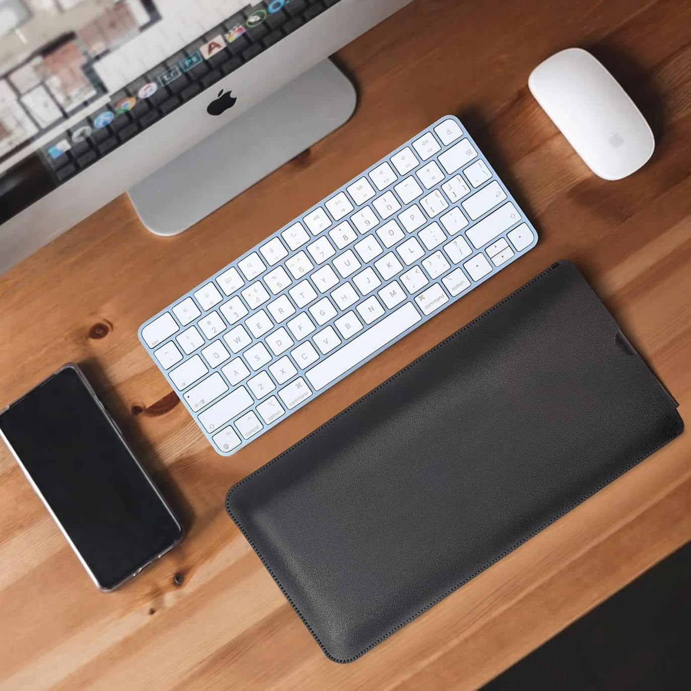 CaseBuy Etui na klawiaturę ze skóry PU Magic Keyboard Case Sleeve do Apple iMac M1 Chip Magiczna klawiatura z wyjściem Touch ID Model A2449 A2450 A1644, magiczna osłona klawiatury pokrowiec ochronny - czarny