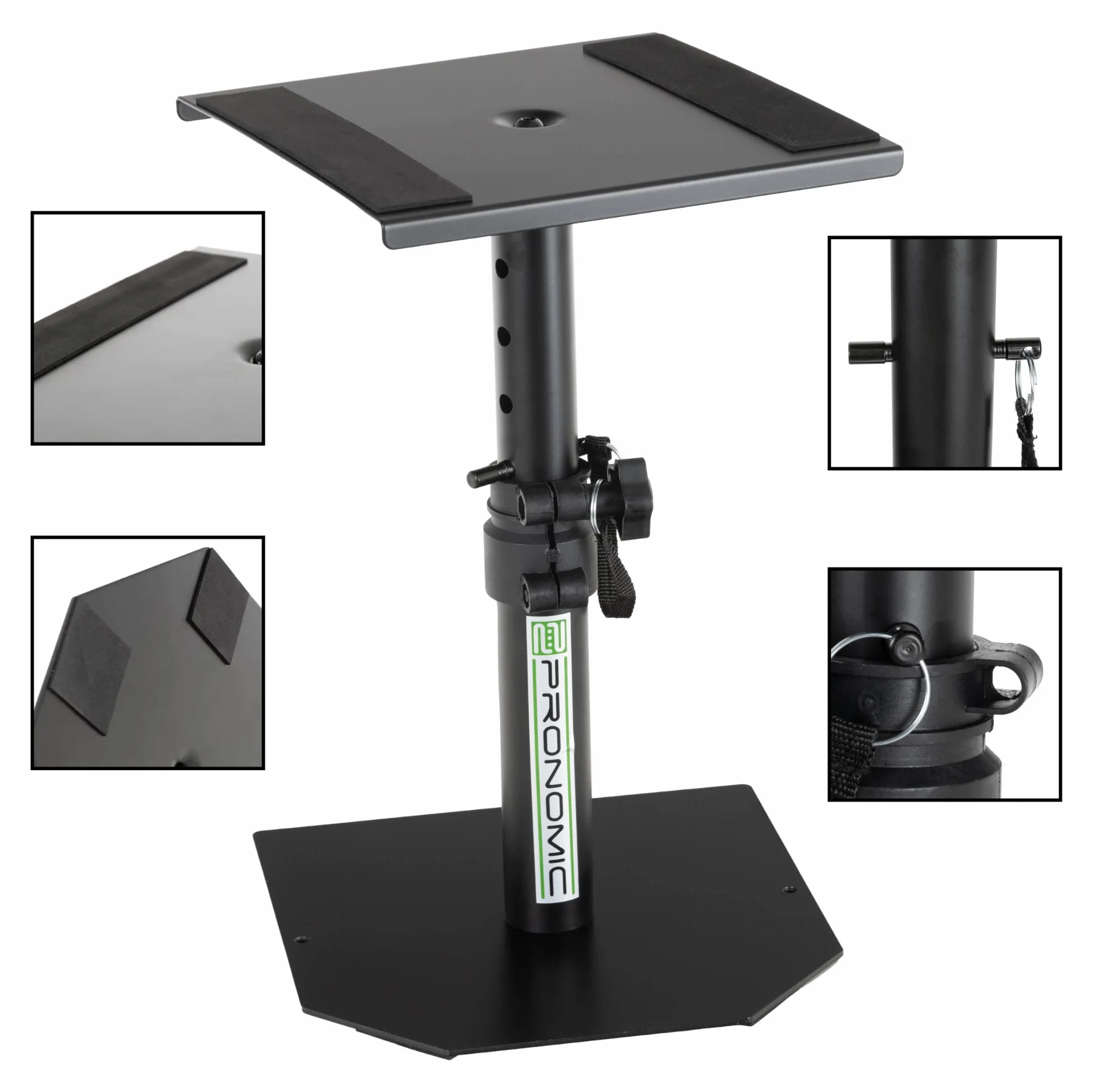Pronomic SLS-36P BK Statyw stołowy do monitorów studyjnych - solidny statyw głośnikowy do monitorów studyjnych - wysokiej jakości design - regulacja wysokości od 25,5 do 41 cm - półka z gumowymi