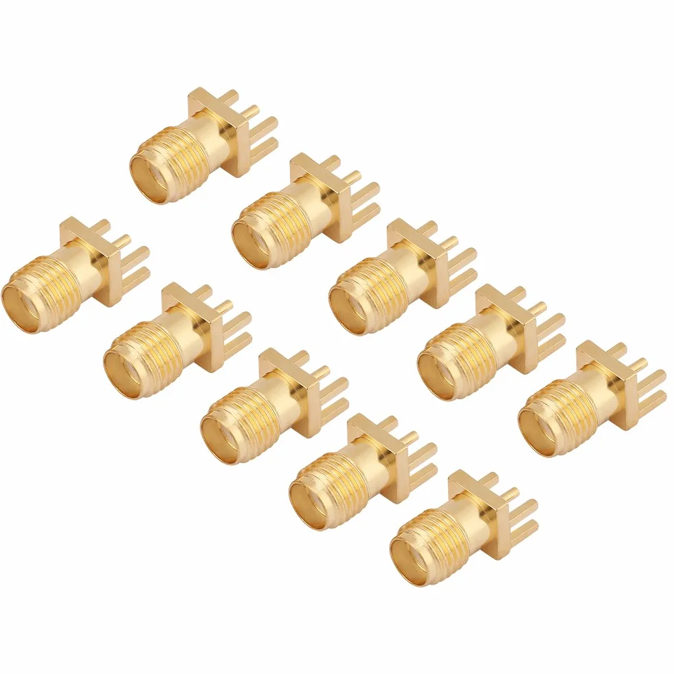 10 szt. mosiężne złącze żeńskie SMA PCB do montażu panelowego żeńskie gniazdo wtykowe 50 omów złącza RF do urządzeń bezprzewodowych