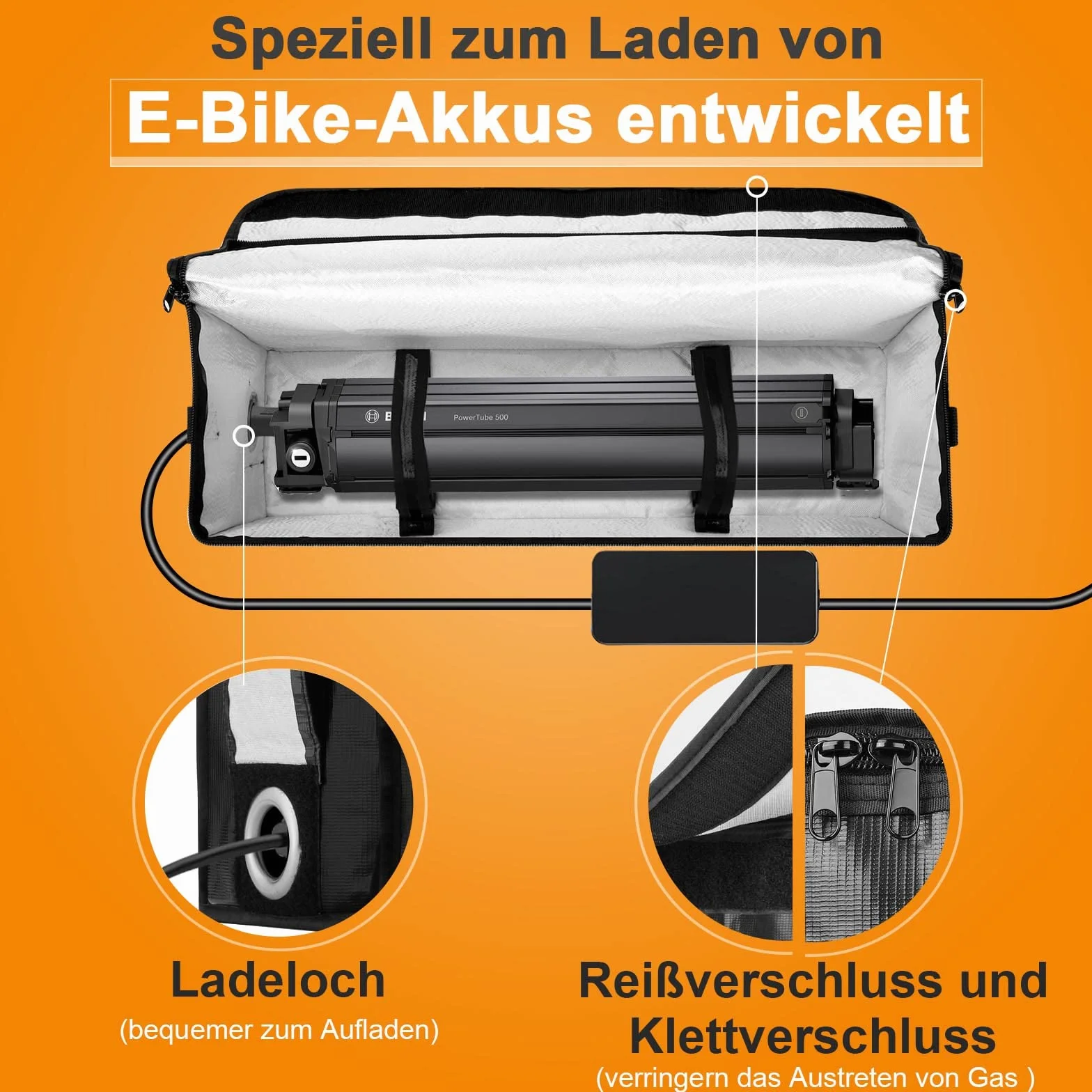 toptrek Torba na akumulator Ebike ognioodporna do 1000°C, wodoszczelna, odporna na wybuchy, lipo Safe Bag do przechowywania, transportu, ładowania, pokrowiec ochronny na akumulator elektryczny, duża