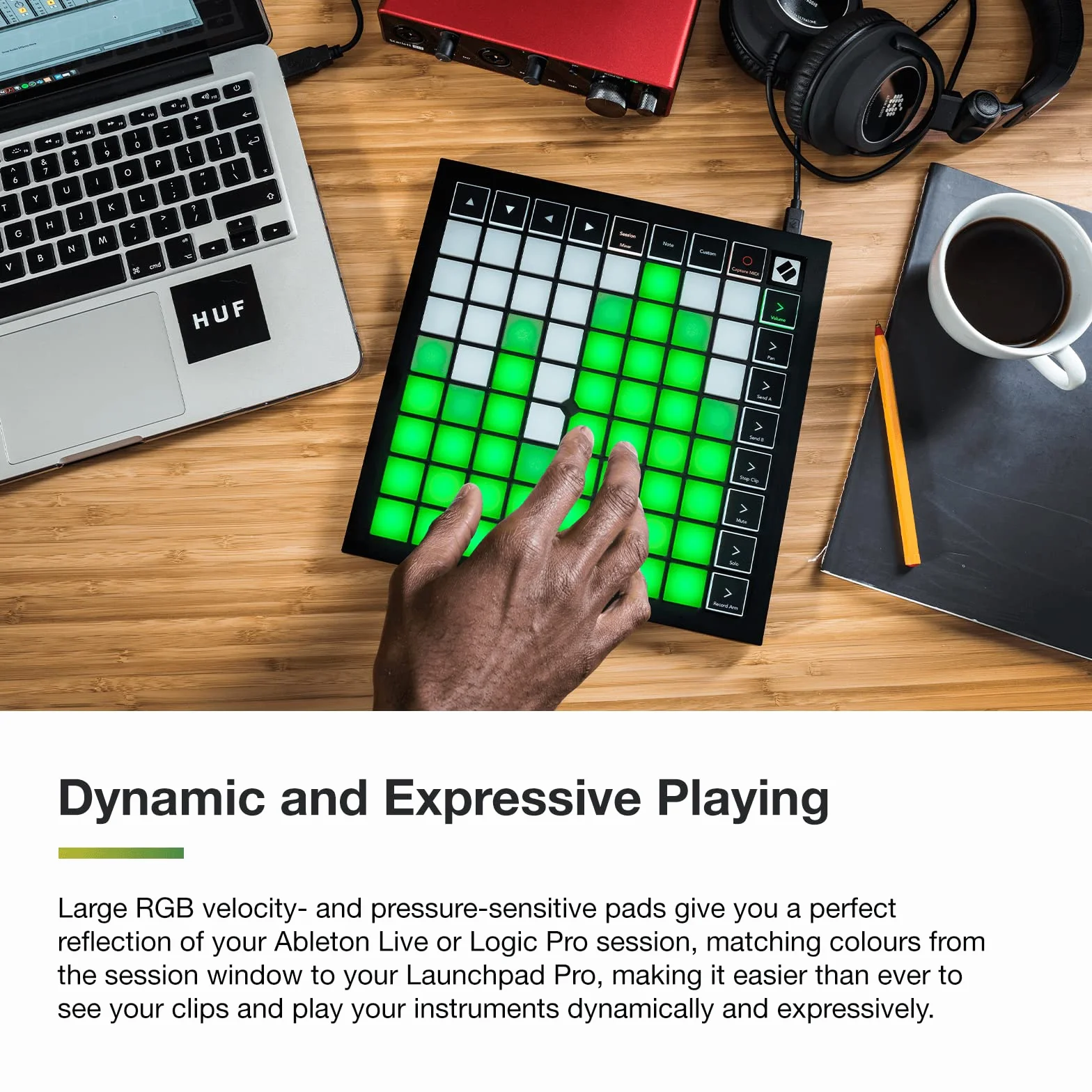 Novation Launchpad X MIDI Grid Kontroler do Ableton Live / Logic Pro, łatwe sterowanie, dynamiczne odtwarzanie nut, tryby Scale