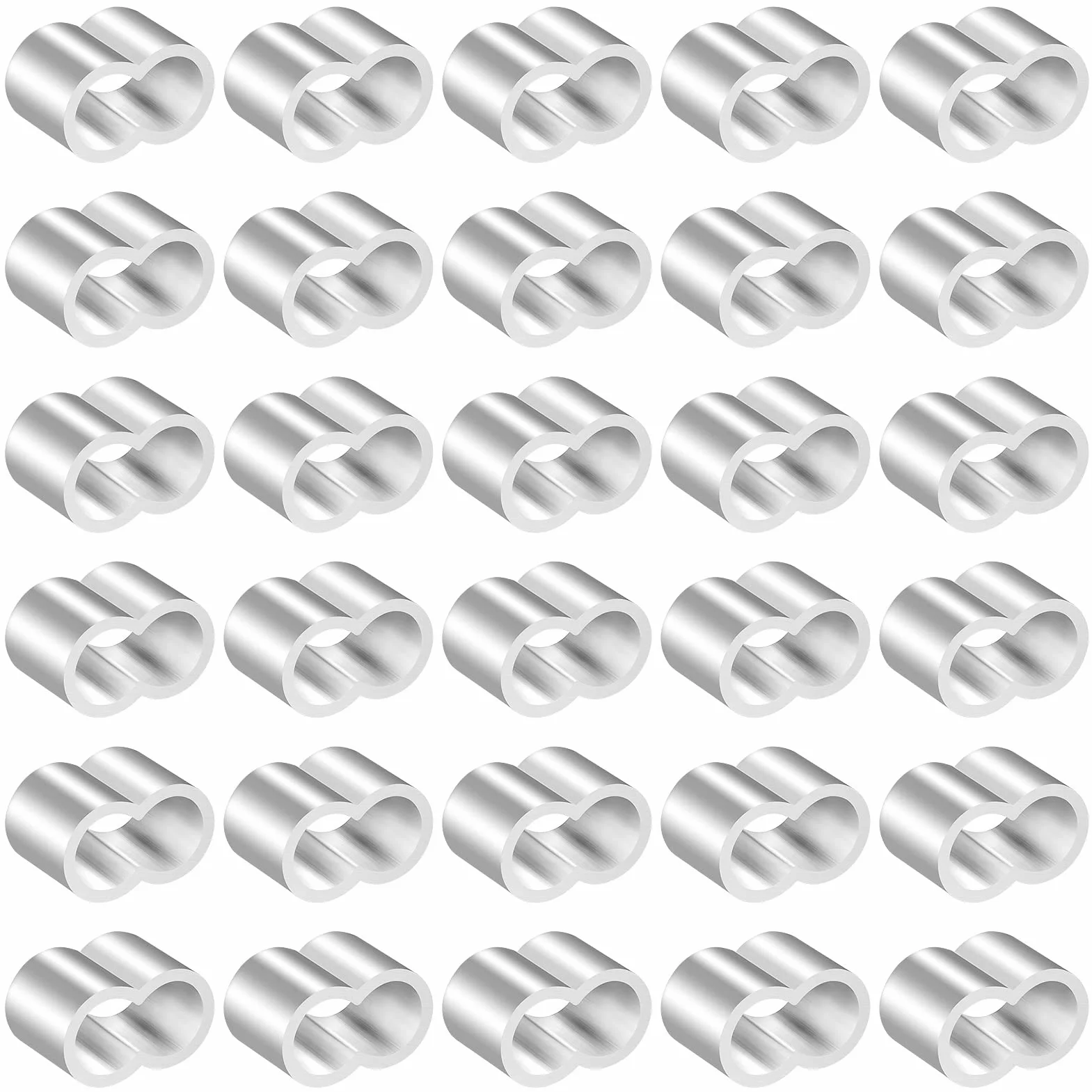30 sztuk aluminiowych pętli zaciskowych, zaciski kostne, podwójne tuleje do zacisków linowych i tulejek zaciskowych 8,5 mm, zaciski zaciskowe do linki gumowej, linki plandekowej, nierdzewne i wytrzymałe zaciski linowe tuleje zaciskowe