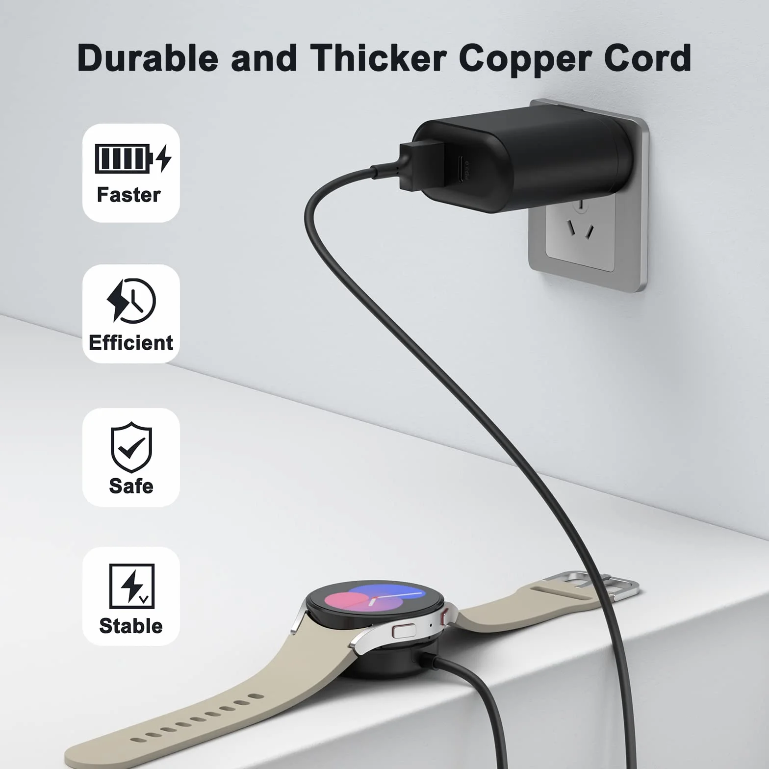 Oumida Kabel do ładowania do Samsung Galaxy Watch 3/4/5/6/7/Active/FE/Ultra, ładowarka USB, kabel do ładowania Charger Cable Dock do Samsung Watch 4/3/5/6/7/FE/Ultra/Active (czarny x 2)
