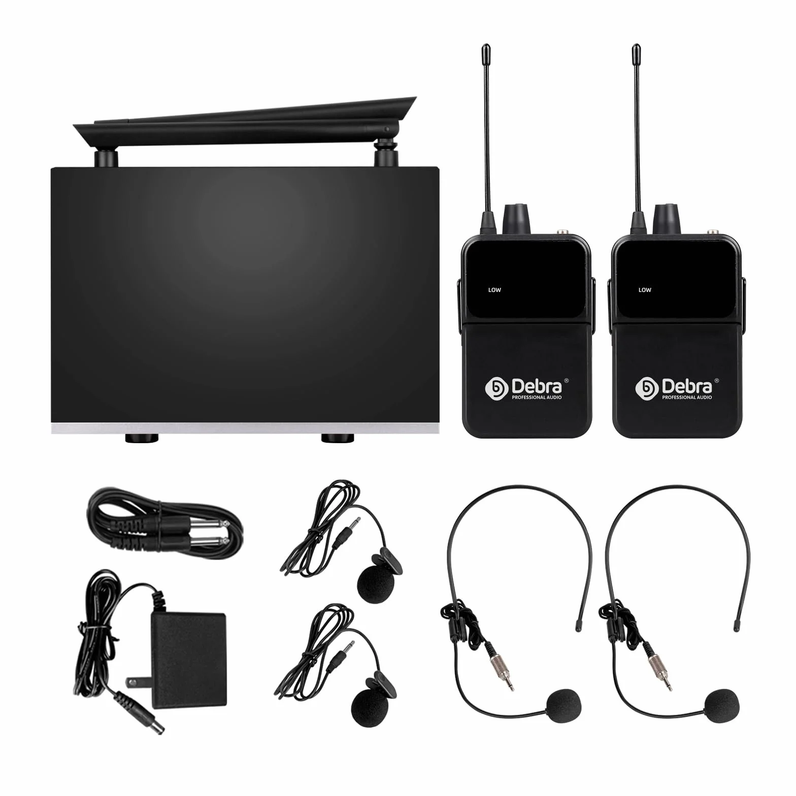 Bezprzewodowy zestaw mikrofonowy, nadajnik bodypack / opaska na głowę, mikrofon radiowy, mikrofon lawalerski, zasięg 80 m, bezprzewodowy mikrofon UHF do śpiewu, karaoke, kościoła, DJ-a (2 bodypack)