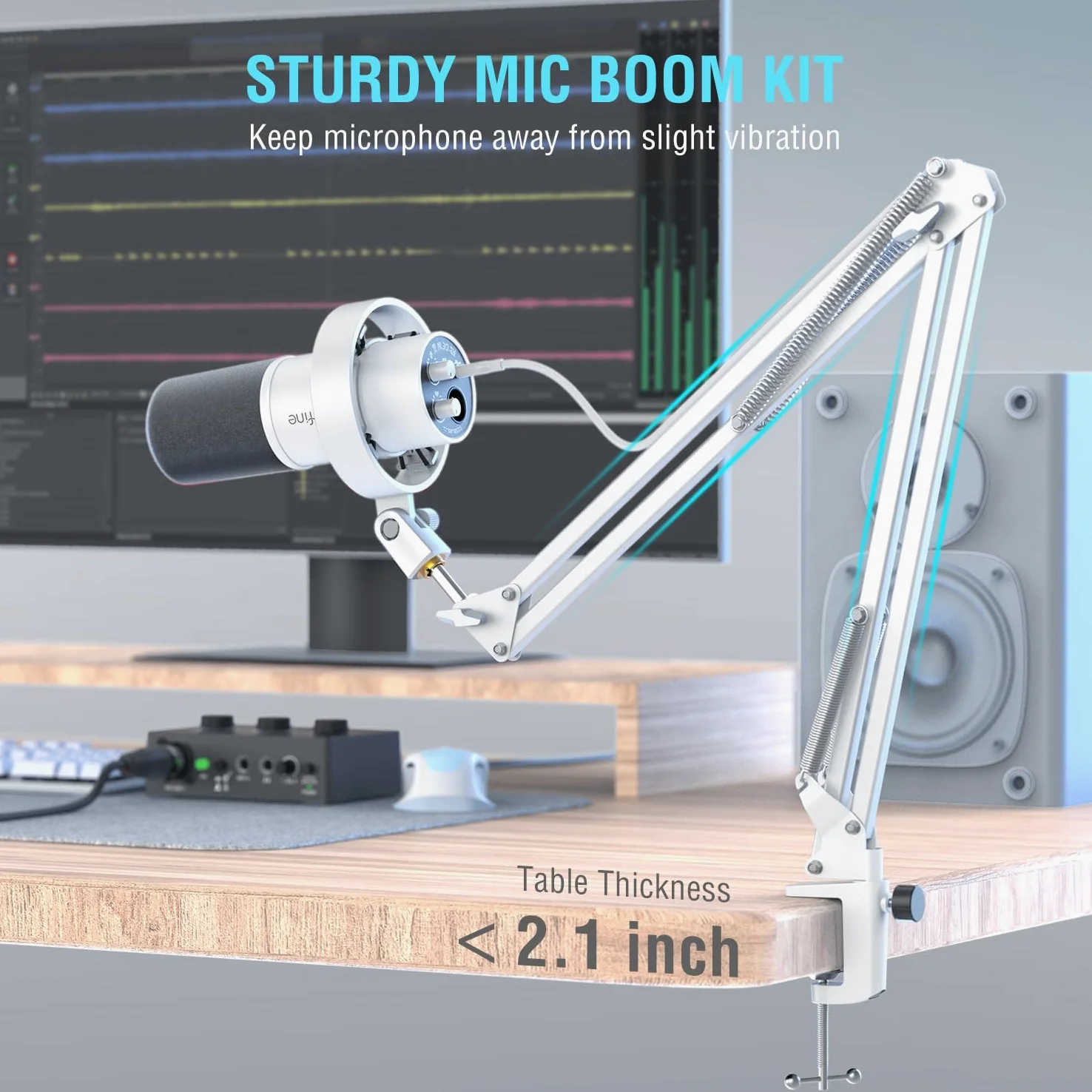 FIFINE Biały zestaw mikrofonu do podcastów, dynamiczny z ramieniem wysięgnika, port XLR/USB dla PC/miksera, gamingowy z gniazdem słuchawkowym do wokalu, streamingu, nagrań muzycznych – K688CTW