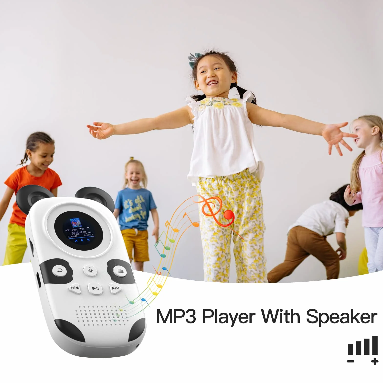 RUIZU Odtwarzacz MP3 z głośnikiem dla dzieci uroczy wyświetlacz Panda TFT 1,5 cala obsługa 64 GB karty TF 128 GB Bluetooth 5.0 MP3 Radio FM Budzik Krokomierz Rejestrator