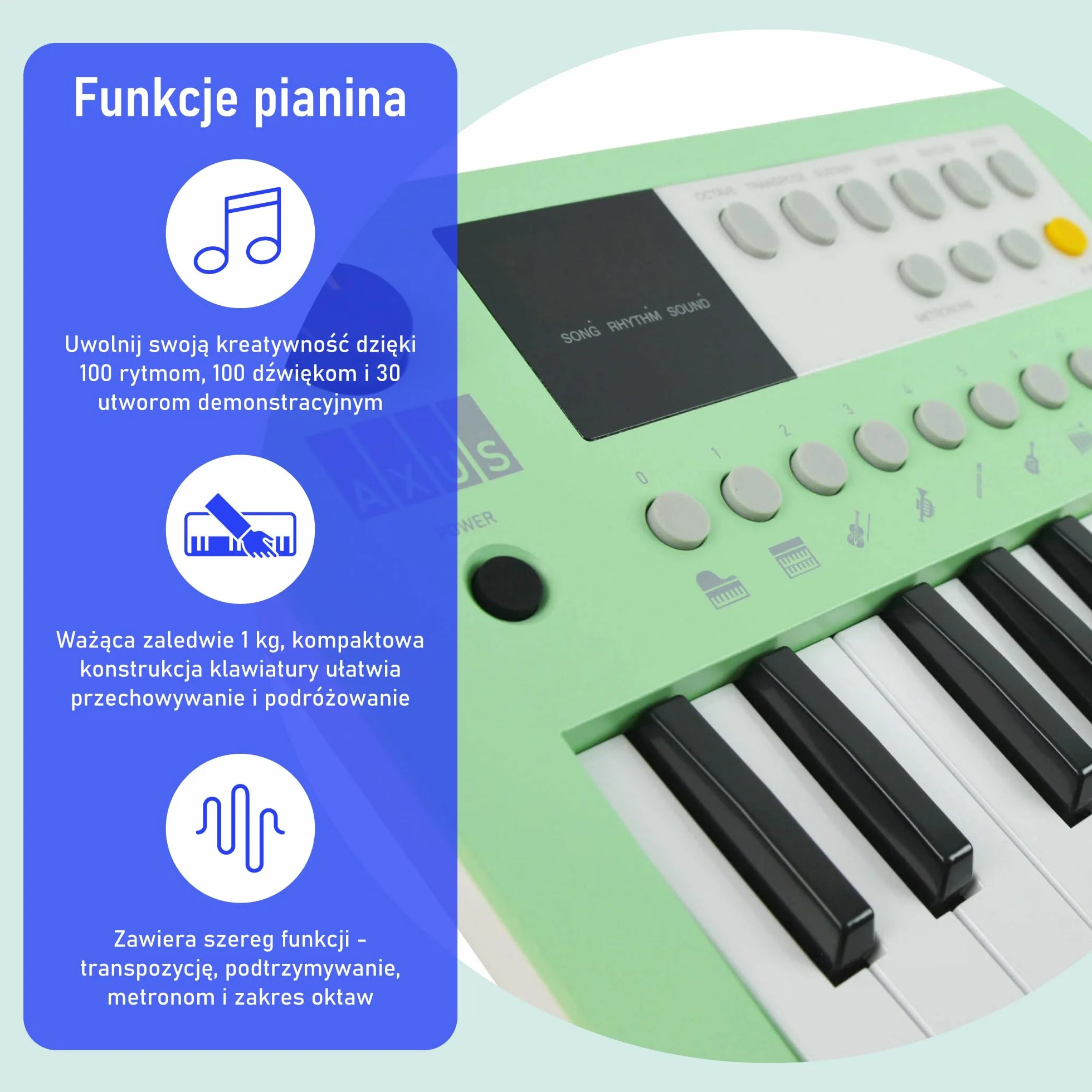 Axus Mini Przenośna Klawiatura 37 W Kolorze – Zabawne Pianino Elektryczne Dla Początkujących, Usb-C Lub Zasilanie Bateryjne