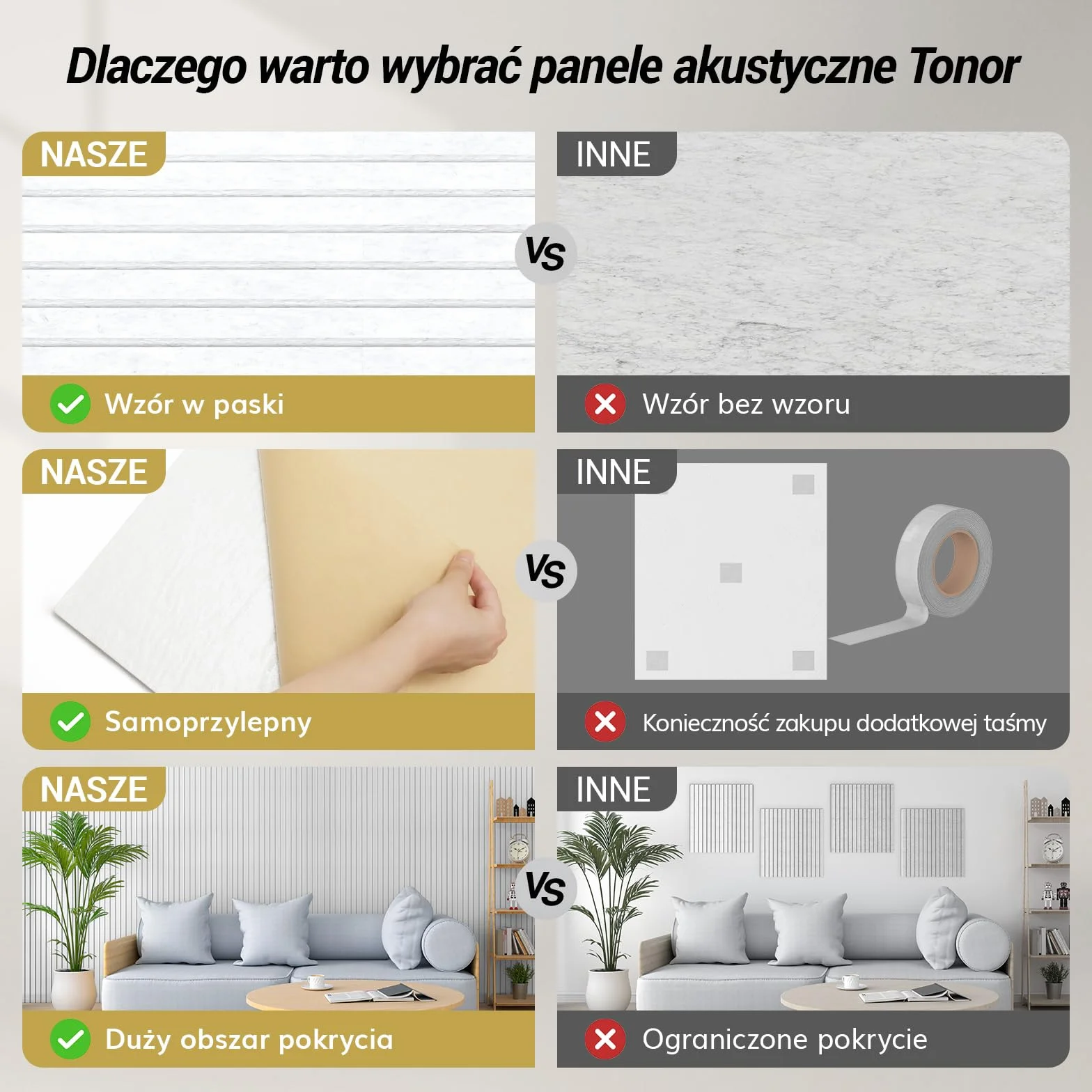 TONOR Panele Akustyczne 120x60x0,9cm Samoprzylepne Dźwiękoszczelne Czarny
