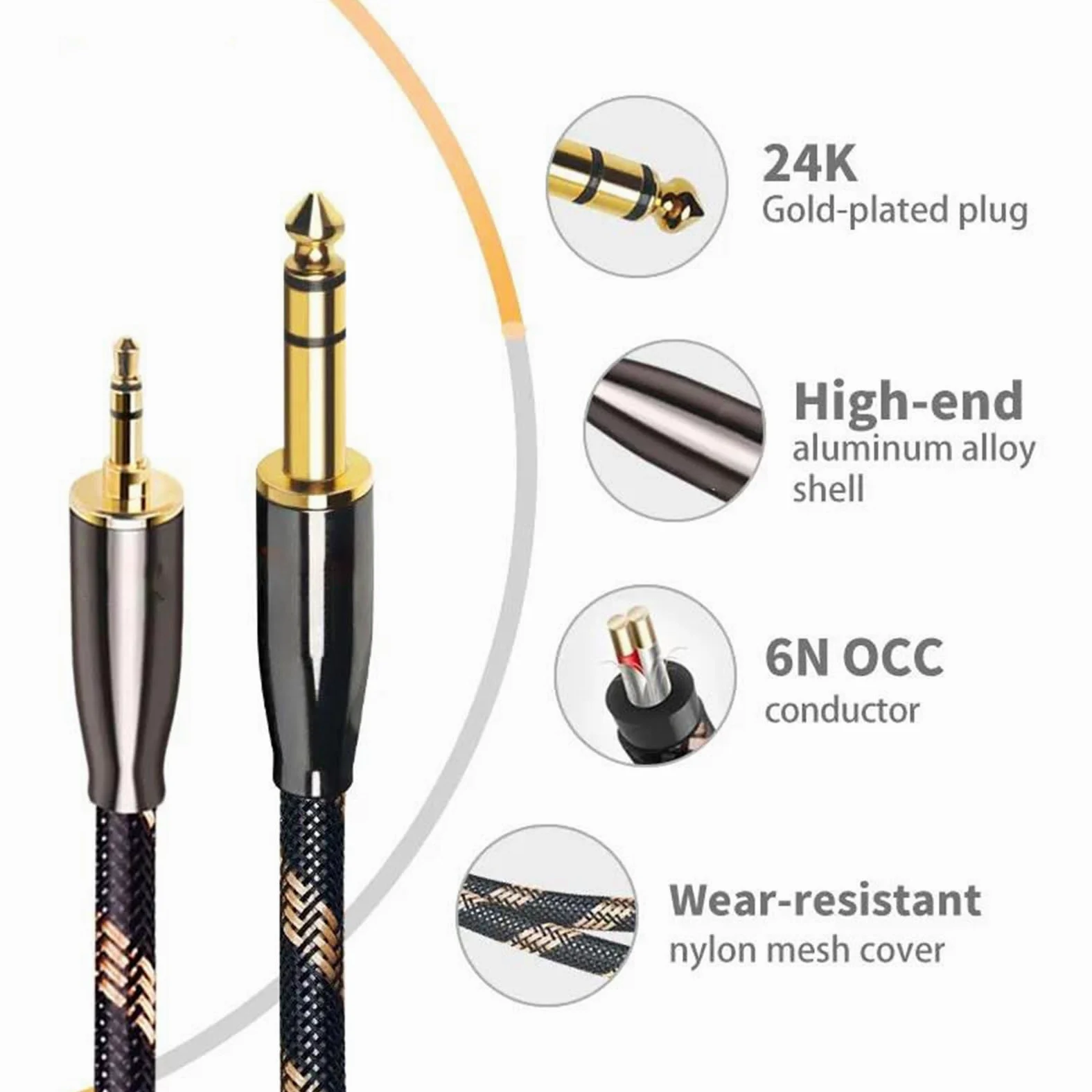 Pro Audio kabel Kabel 3,5 Mm Jack Do 6,5 Mm 6N Do Mikrofonu Wzmacniacza Gitarowego Odtwarzacza CD, Głośnika(2m)