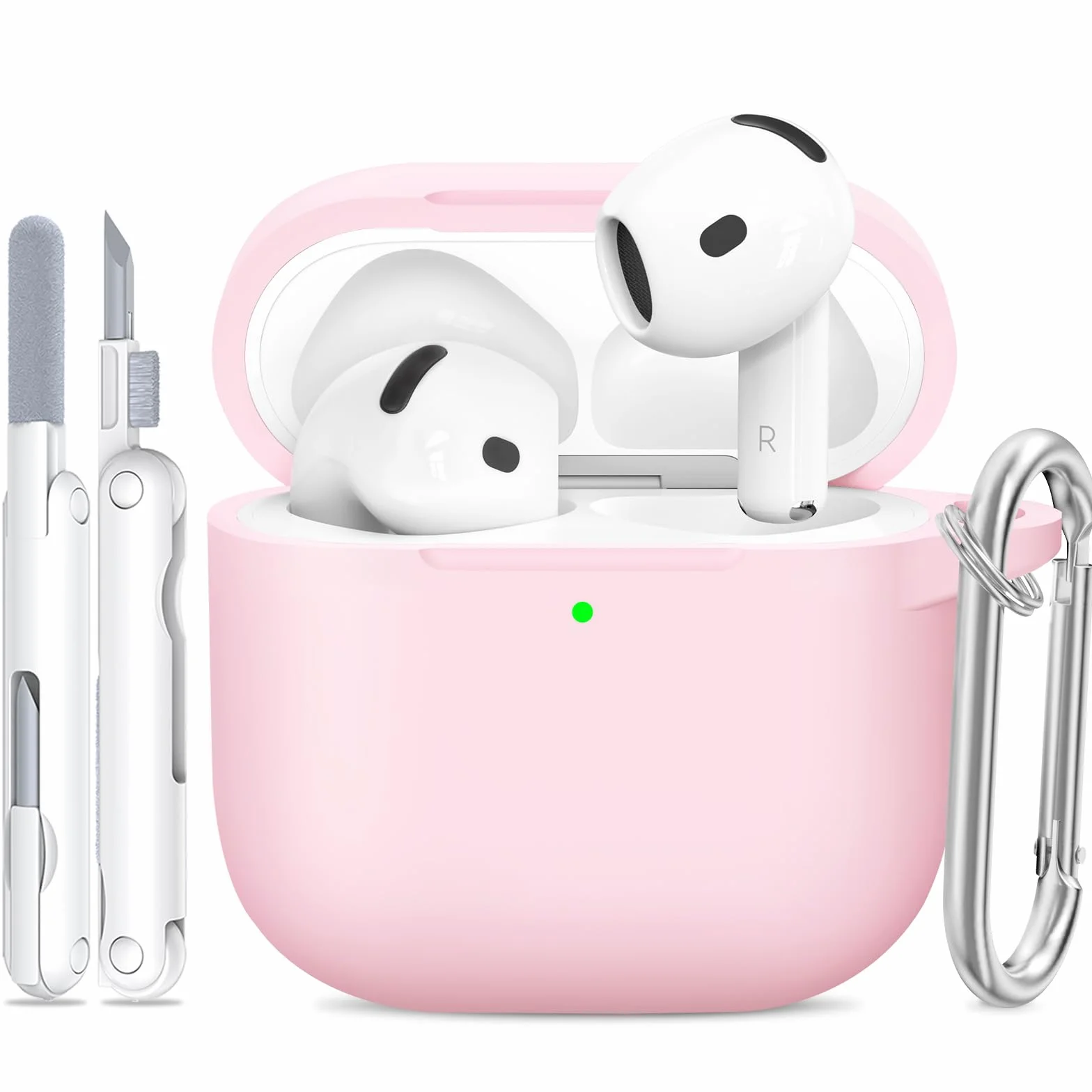 Etui do AirPods 4, różowe, z zestawem do czyszczenia 3 w 1 i brelokiem, miękki silikon 360°, pełna ochrona, etui na iPoda 4, urocze, kompatybilne z Apple Airpods 4. generacji 2024, dla kobiet