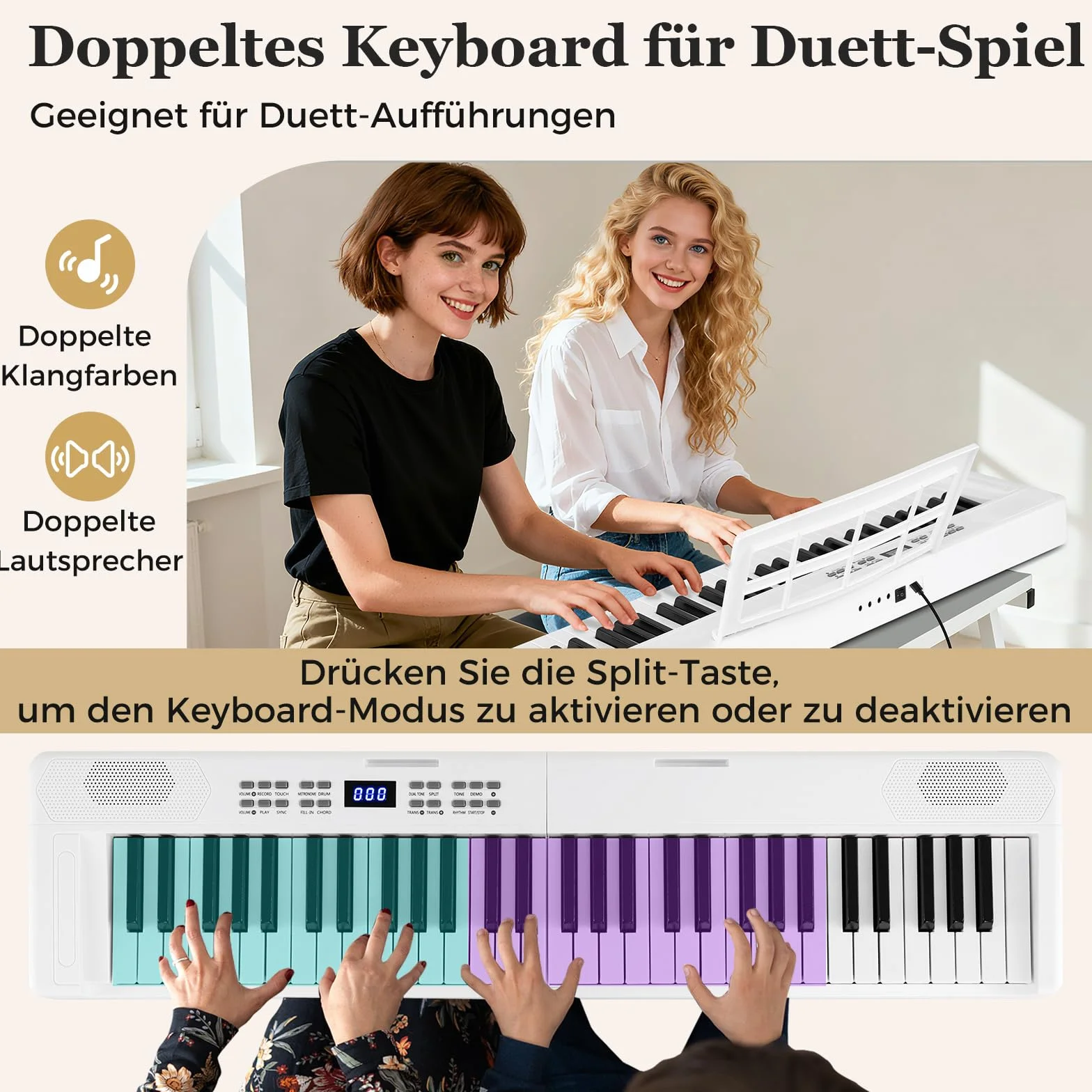 COSTWAY Klawiatura Piano 61 przycisków, składane pianino cyfrowe z funkcją MIDI i dzielenia, 128 dźwięków i rytmów, przenośne pianino ze słuchawkami i pedałem Sustain, pianino elektryczne dla