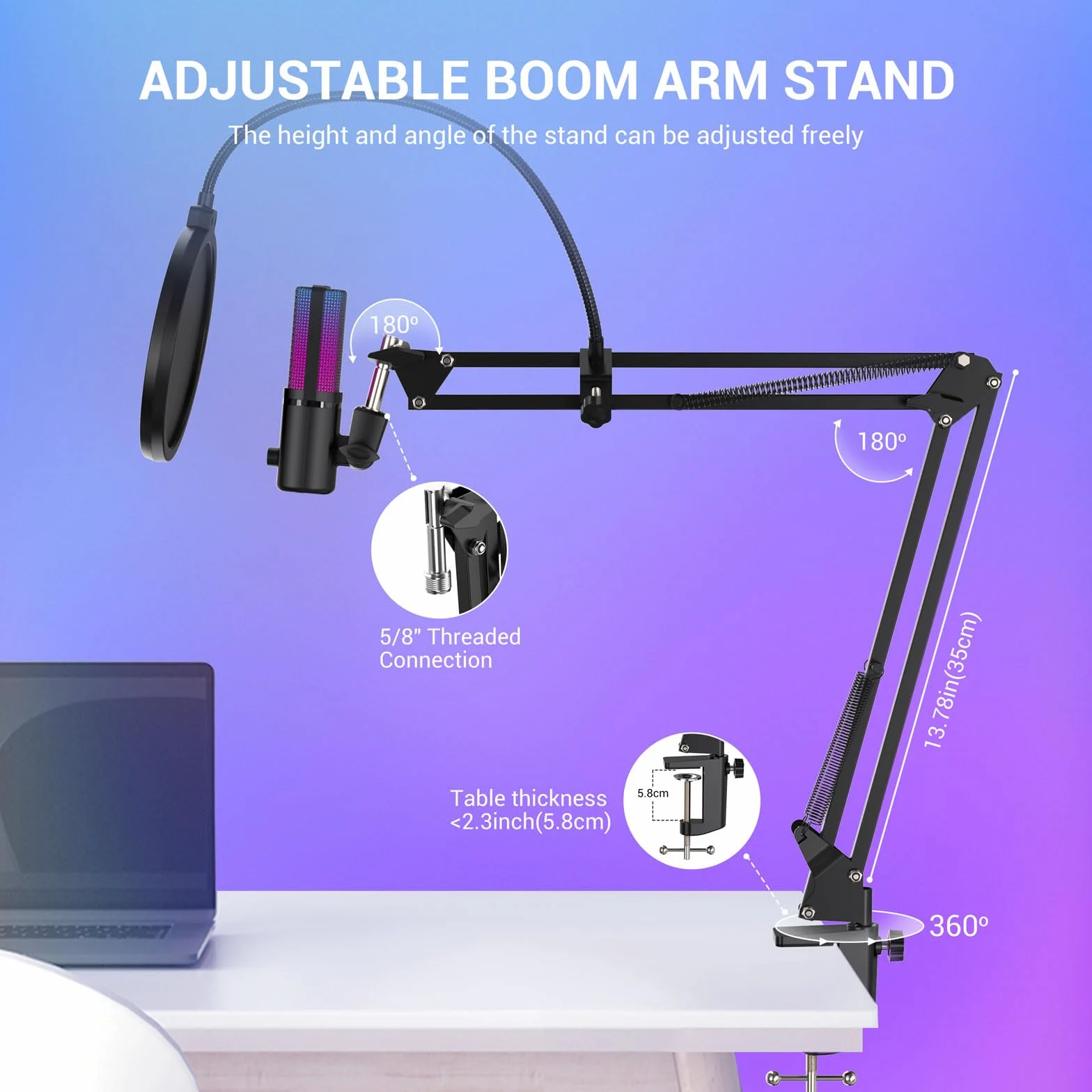 FDUCE M160 Zestaw mikrofonów do gier USB do komputera, pojemnościowy mikrofon podcastowy RGB z gniazdem monitora, szybkie wyciszanie, kontrola wzmocnienia, filtr pop, stojak wysięgnika do nagrywania