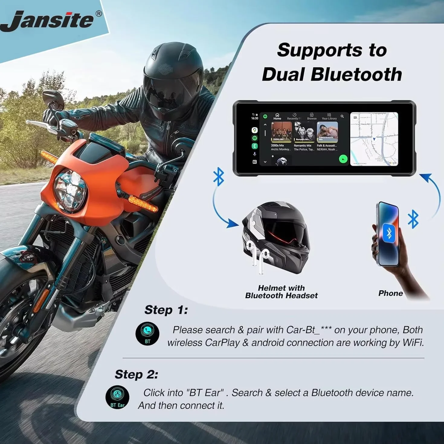 Nawigacja motocyklowa Carplay z wyświetlaczem 7" z systemem Android, w zestawie kamera i dvr z okrągłym mocowaniem kierownicy 7 cali prezent świąteczny z uchwytami samochodowymi i motocyklowymi