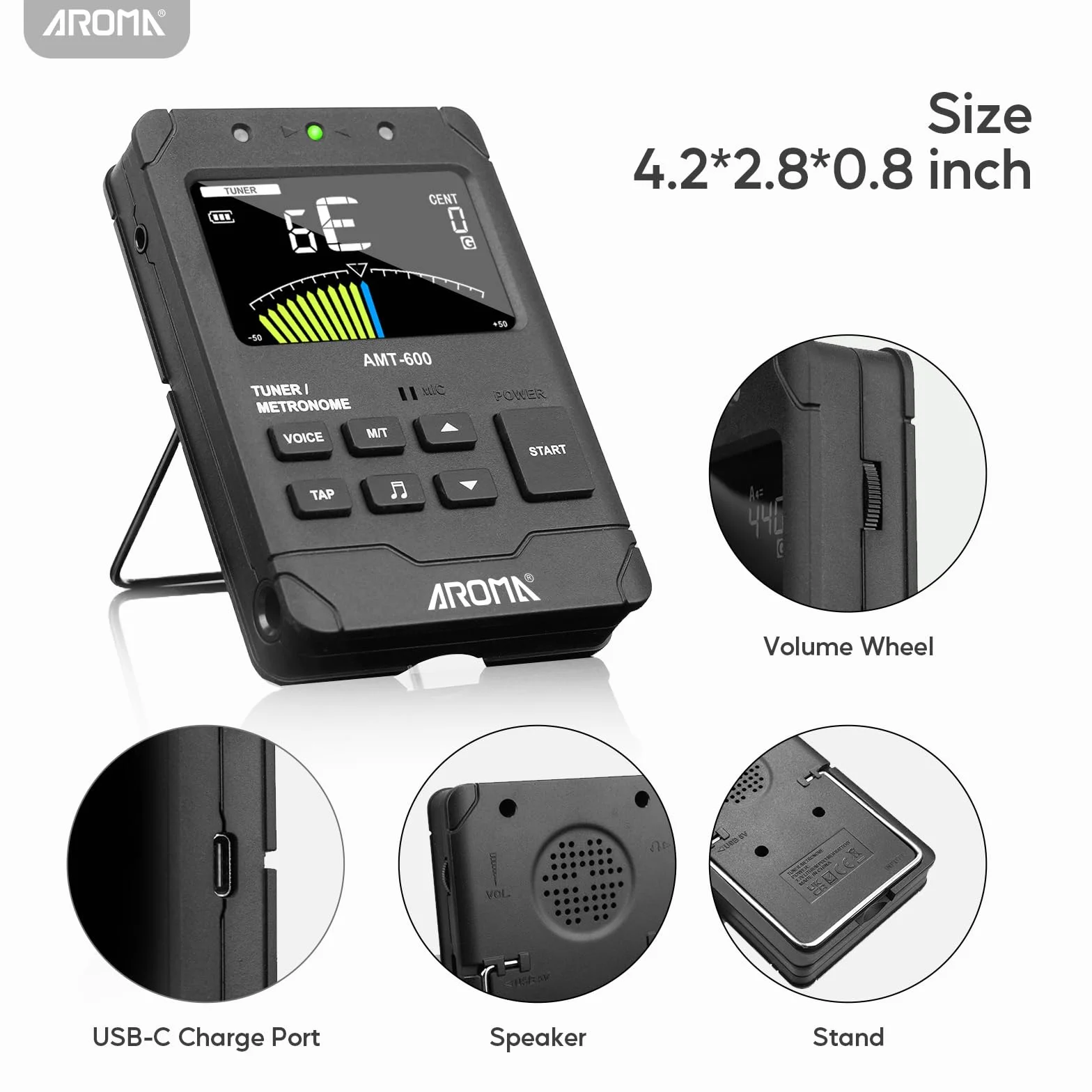Aroma Cyfrowy Metronom Stroik 3 w 1 z Funkcją Ładowania Zliczanie Wokalne, Szybkie i Dokładne Strojenie, Generator Tonów, Tuner do Gitary, Pianina, Saksofonu i Wszystkich Instrumentów