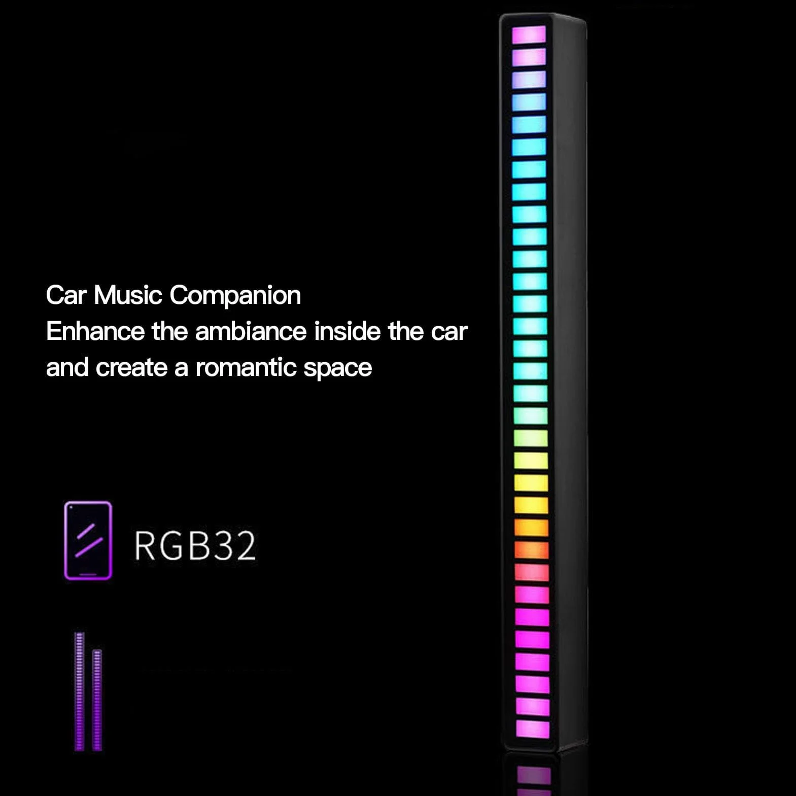 Pasek świetlny RGB Rhythm, Oświetlenie Rytmu Muzyki z 8 Trybami Dynamicznymi, Redukcja Szumów, Mikrofon o Wysokiej Czułości, Odpowiedni do Samochodu