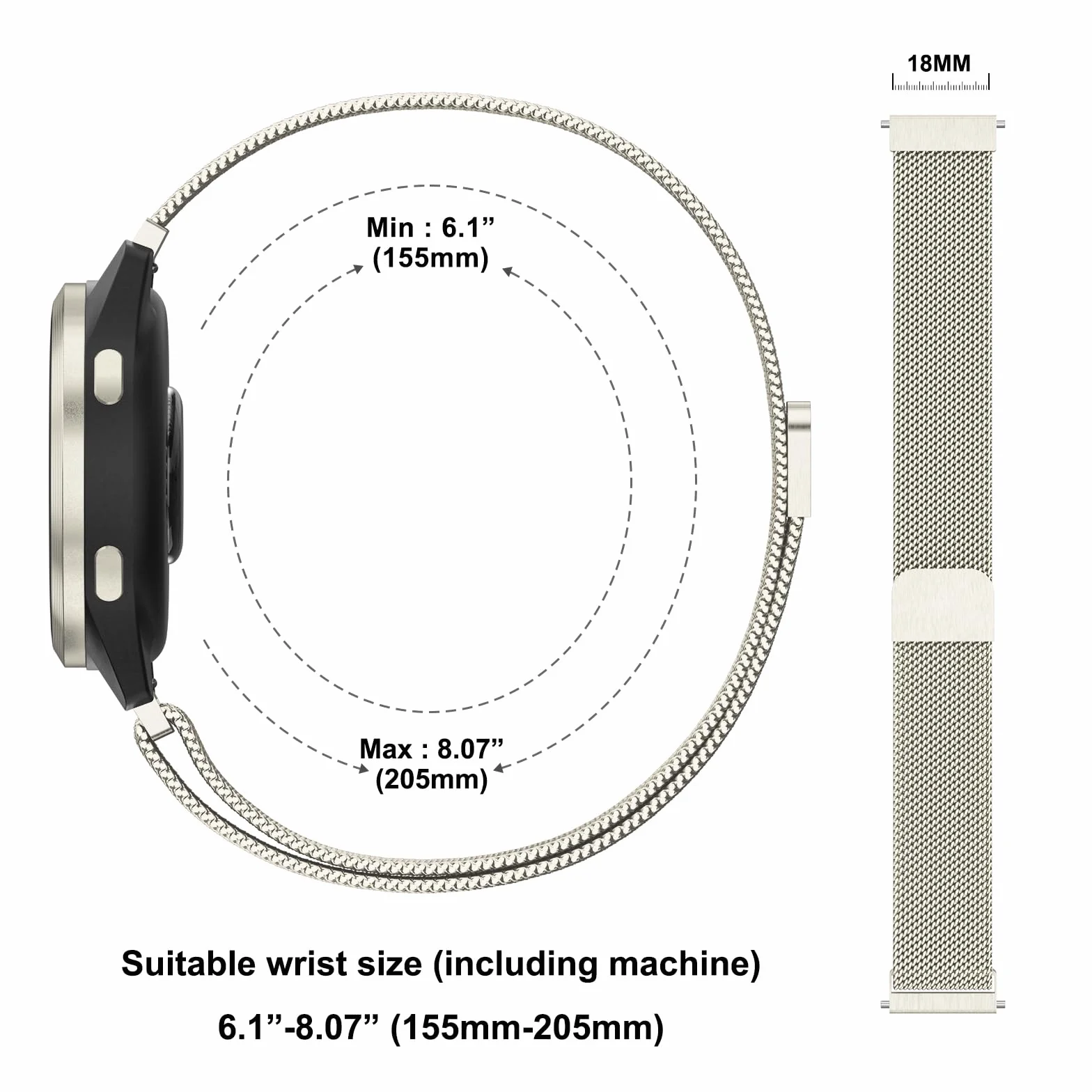 Amzpas Bransoletka do zegarka Garmin Vivoactive 4S/Venu 3S/Venu 2S / Vivomove 3S, dla kobiet i mężczyzn, 18 mm, stal nierdzewna, metalowa bransoletka zamienna do Garmin Forerunner 255S/265S