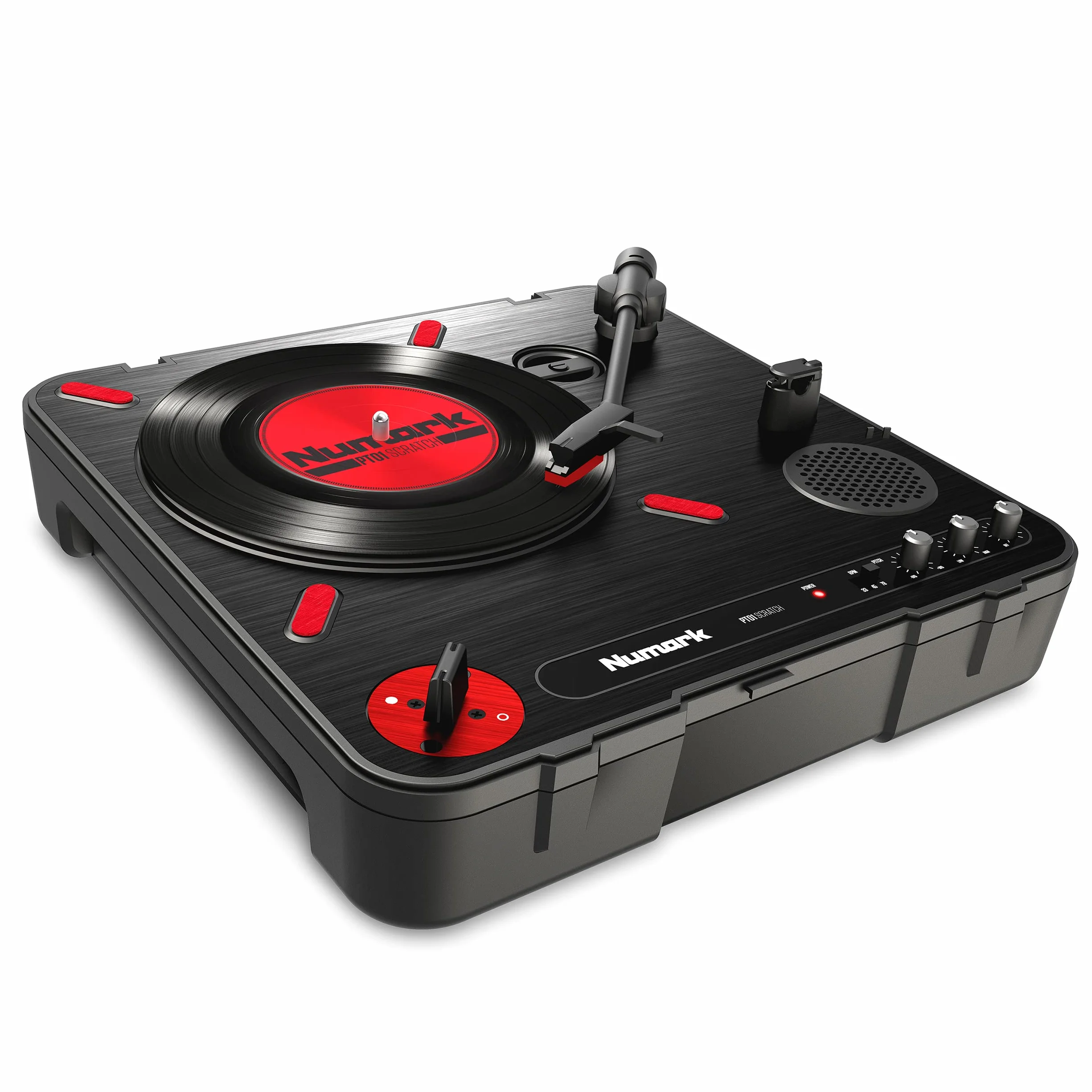 Numark PT01 Przenośny gramofon z przełącznikiem scratch i futerałem transportowym