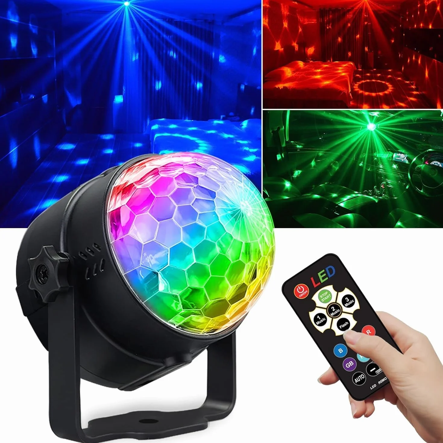 Kula dyskotekowa, światło sceniczne z diodami LED, RGB, z pilotem zdalnego sterowania, projektor stroboskopowy na imprezę, wesele, urodziny